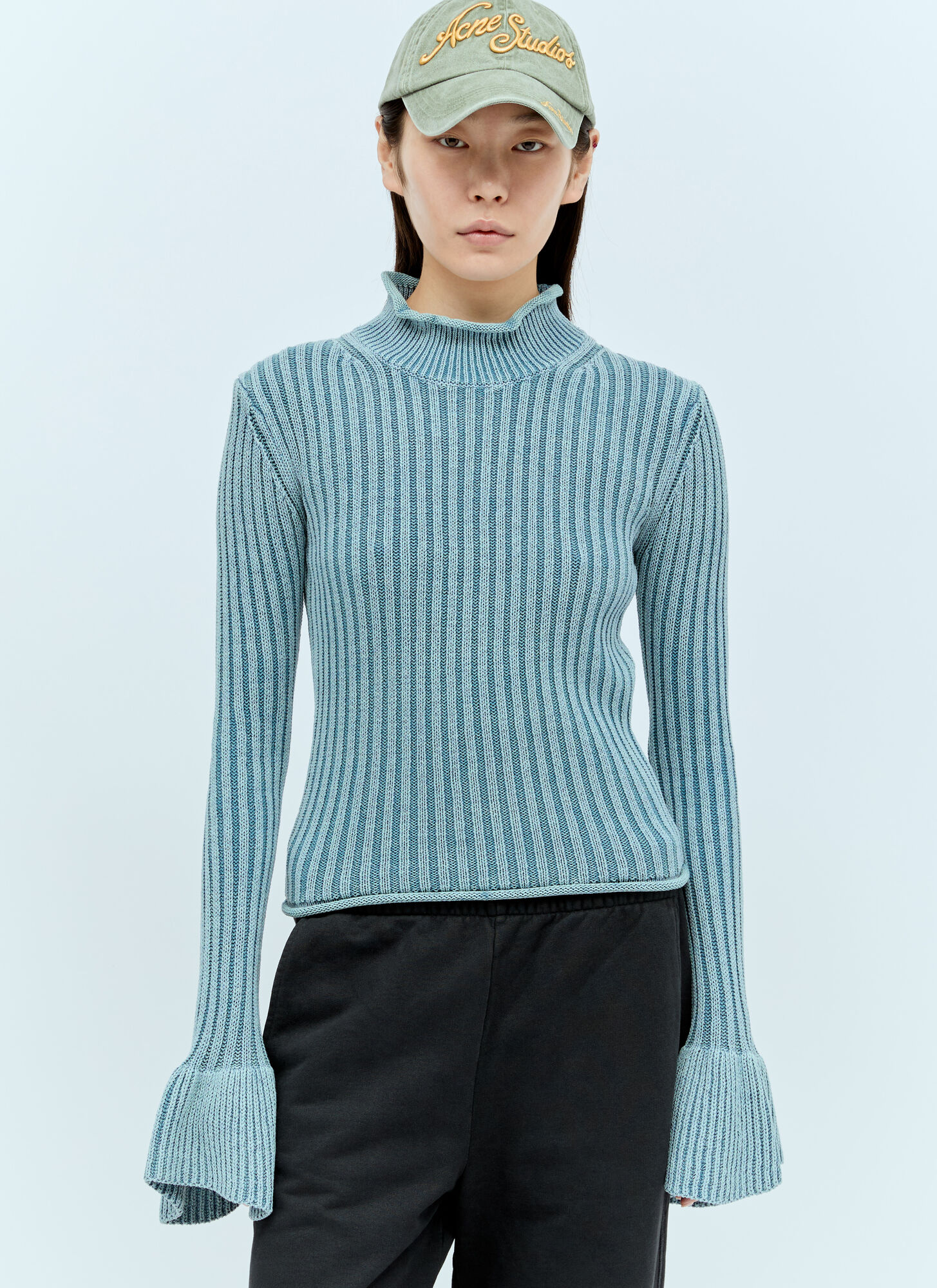 Acne Studios Donna Blu Maglione A Coste Con Ruches - Immagine 2