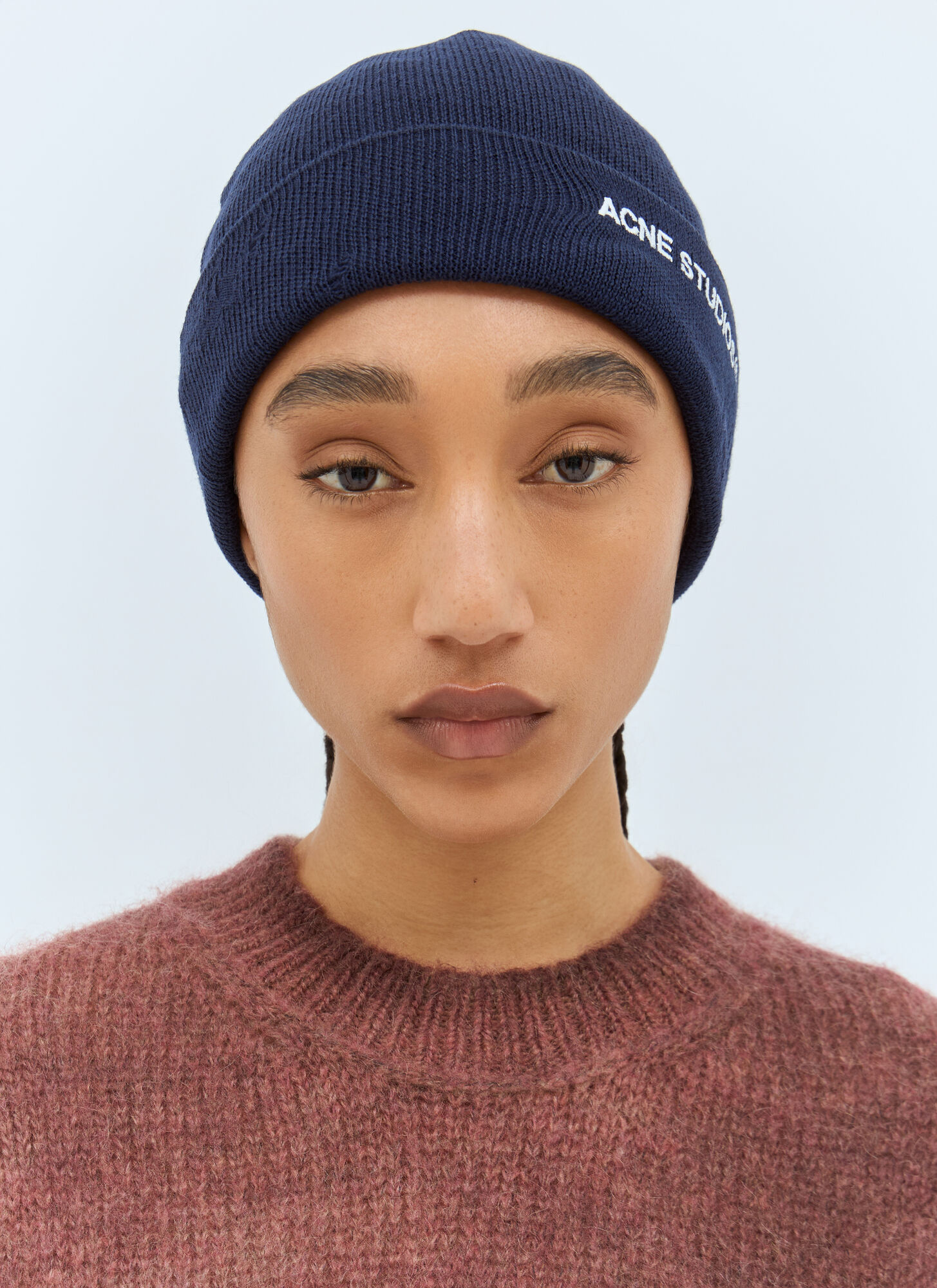 Acne Studios Acne Studios Logo Embroidery Beanie Hat - Woman Hats Blue One Size　Acne Studios ロゴ刺繍ビーニーハット - 女性用帽子 ブルー フリーサイズ
