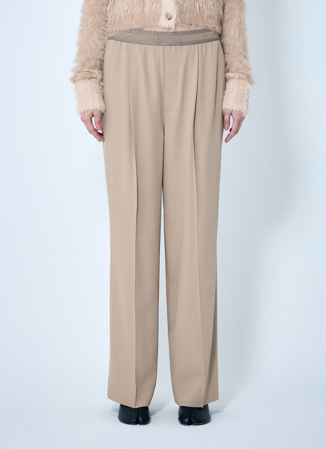 Acne Studios Women Logo Tape Twill Pants In Beige