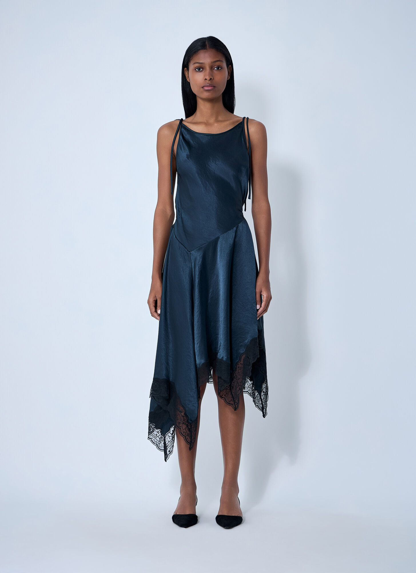 Acne Studios Acne Studios Satin Lace Midi Dress - Woman Dresses Blue Fr - 36　Acne Studios サテン レース ミディ ドレス - 女性ドレス ブルー Fr - 36