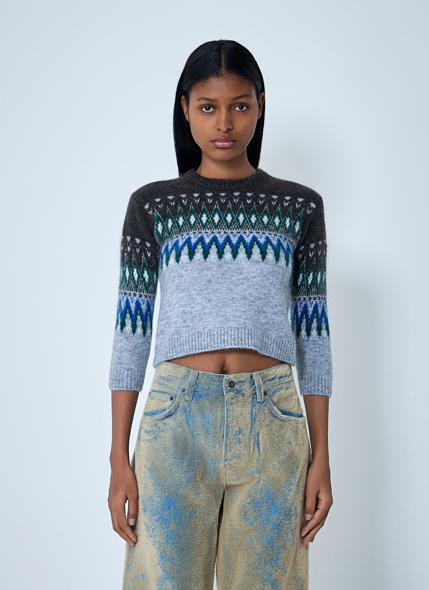Acne Studios Fair Isle Knit Sweater In Gray