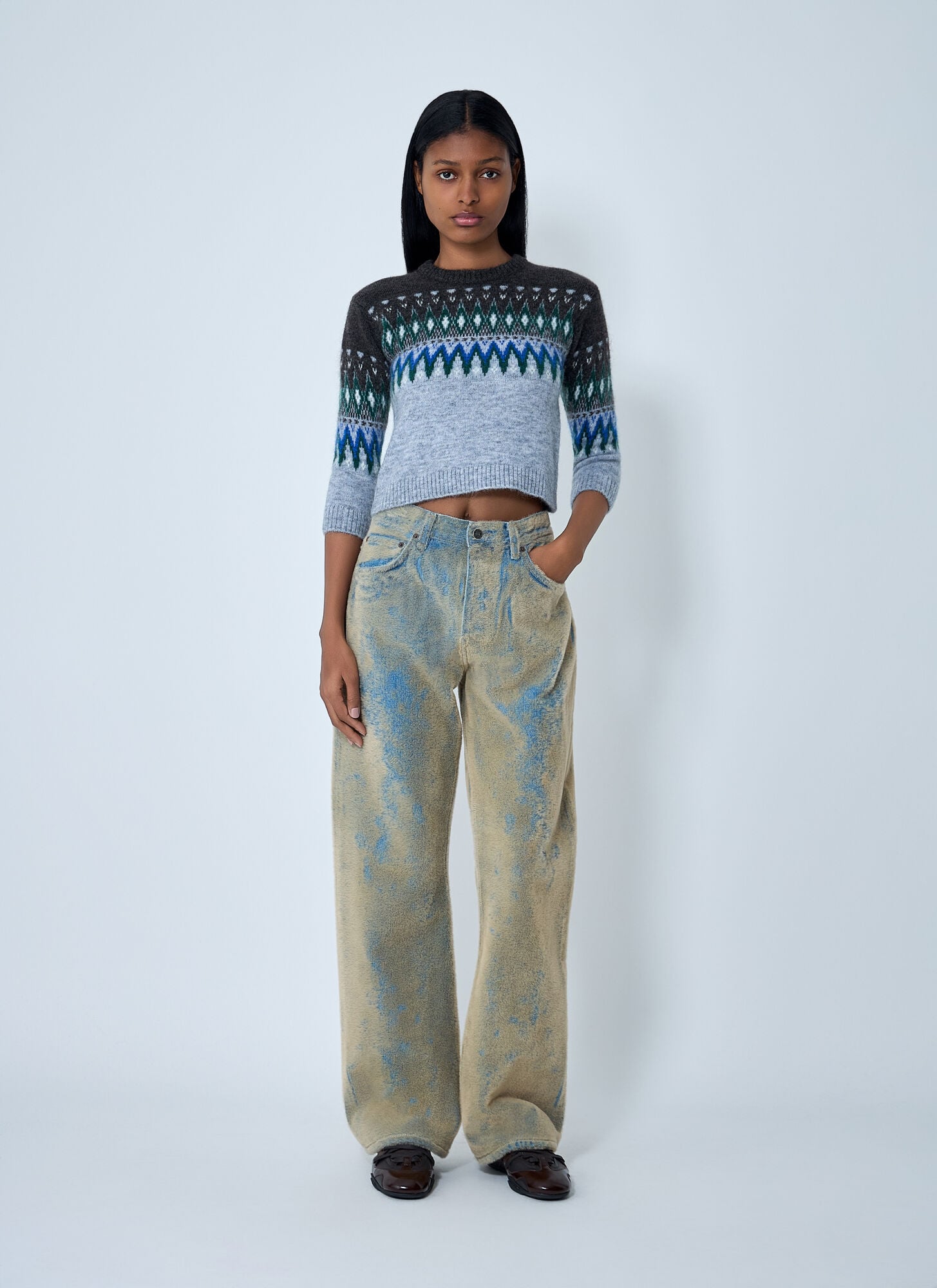  Acne Studios Acne Studios Fair Isle Knit Sweater - Frau Strick Grey S 