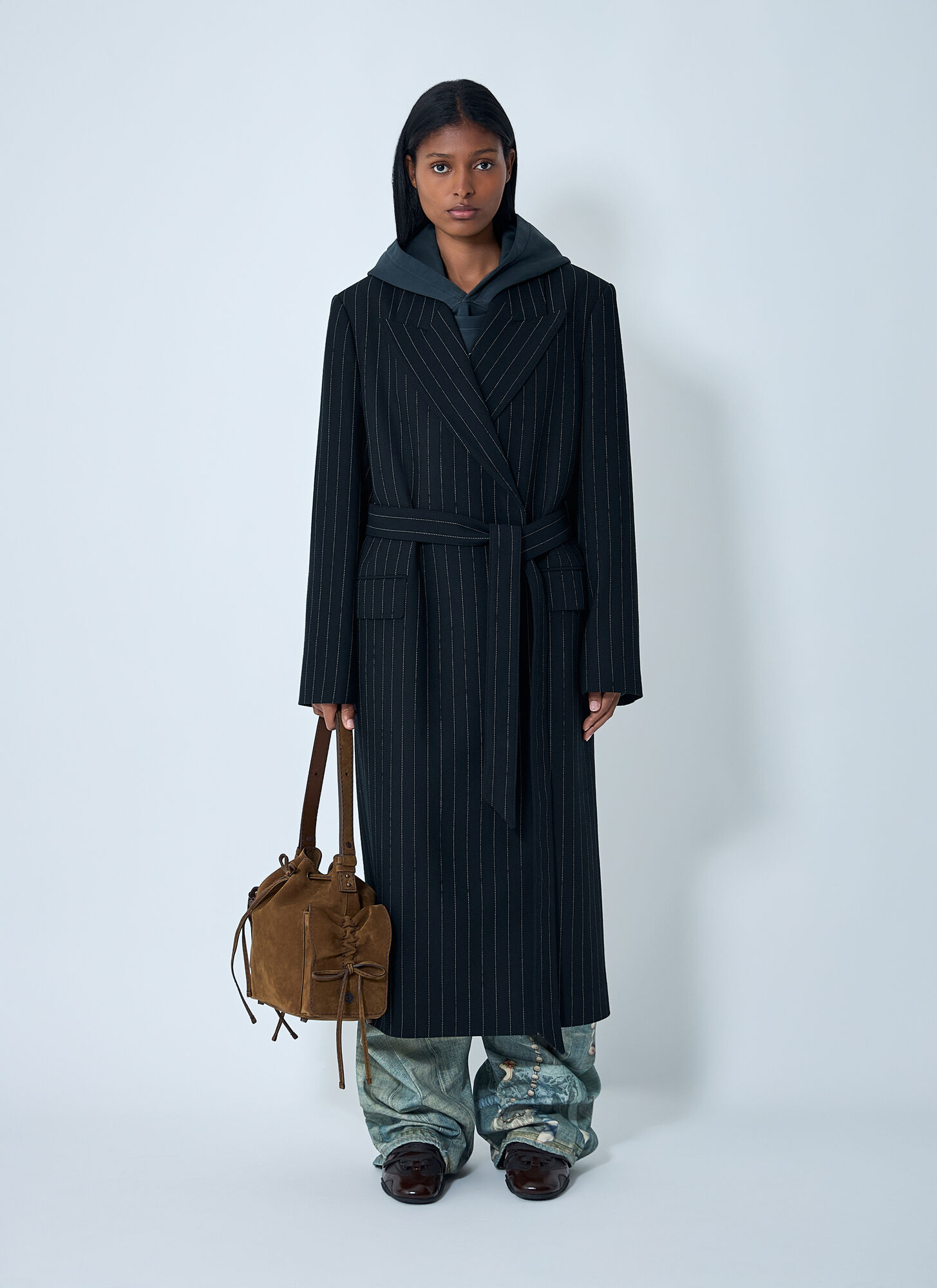  Acne Studios Acne Studios Belted Pinstripe Coat - Frau Mäntel Black Fr - 38 