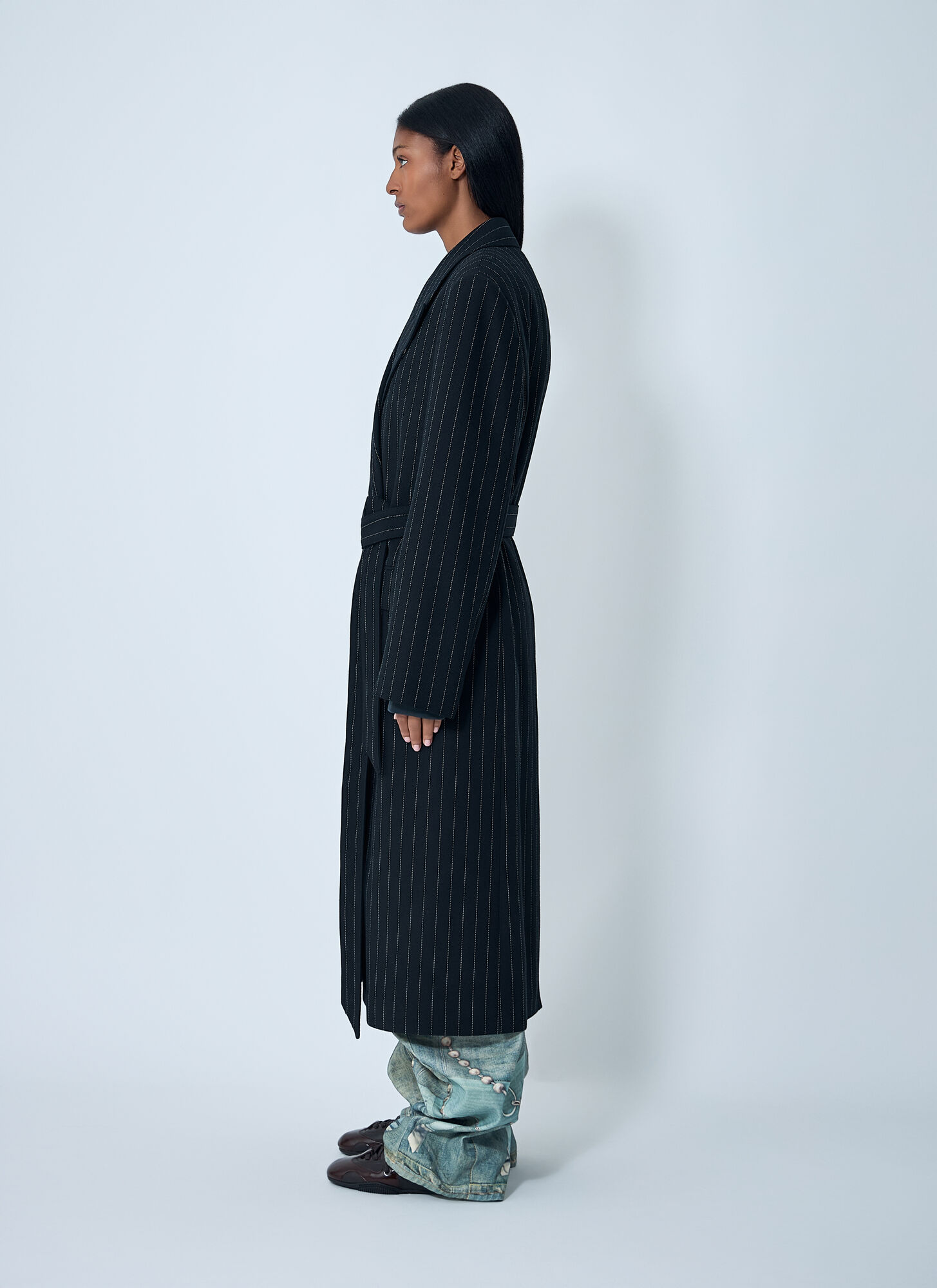  Acne Studios Acne Studios Belted Pinstripe Coat - Frau Mäntel Black Fr - 38 