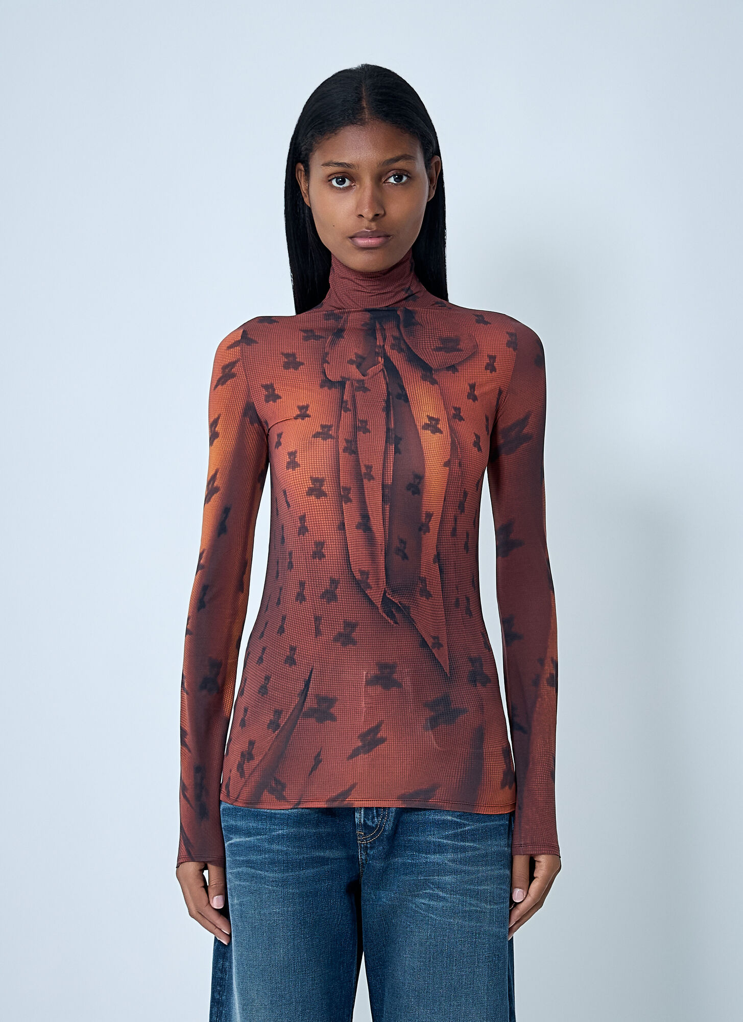 Acne Studios Women's Brown Print Mesh Top - Woman Tops S