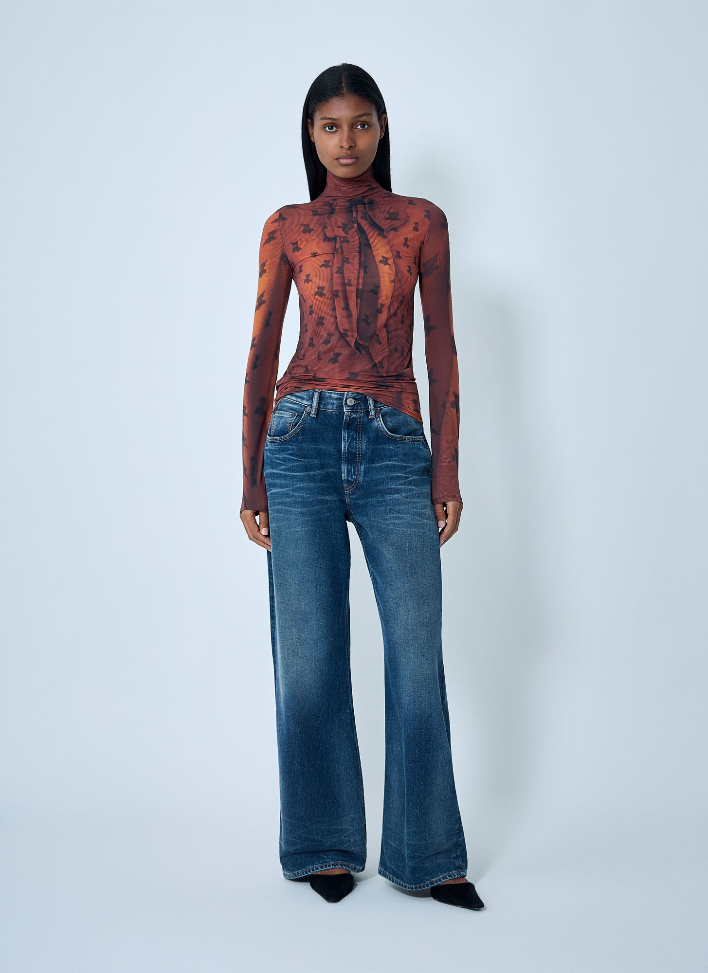  Acne Studios Acne Studios Print Mesh Top - Frau Tops Brown Xs 