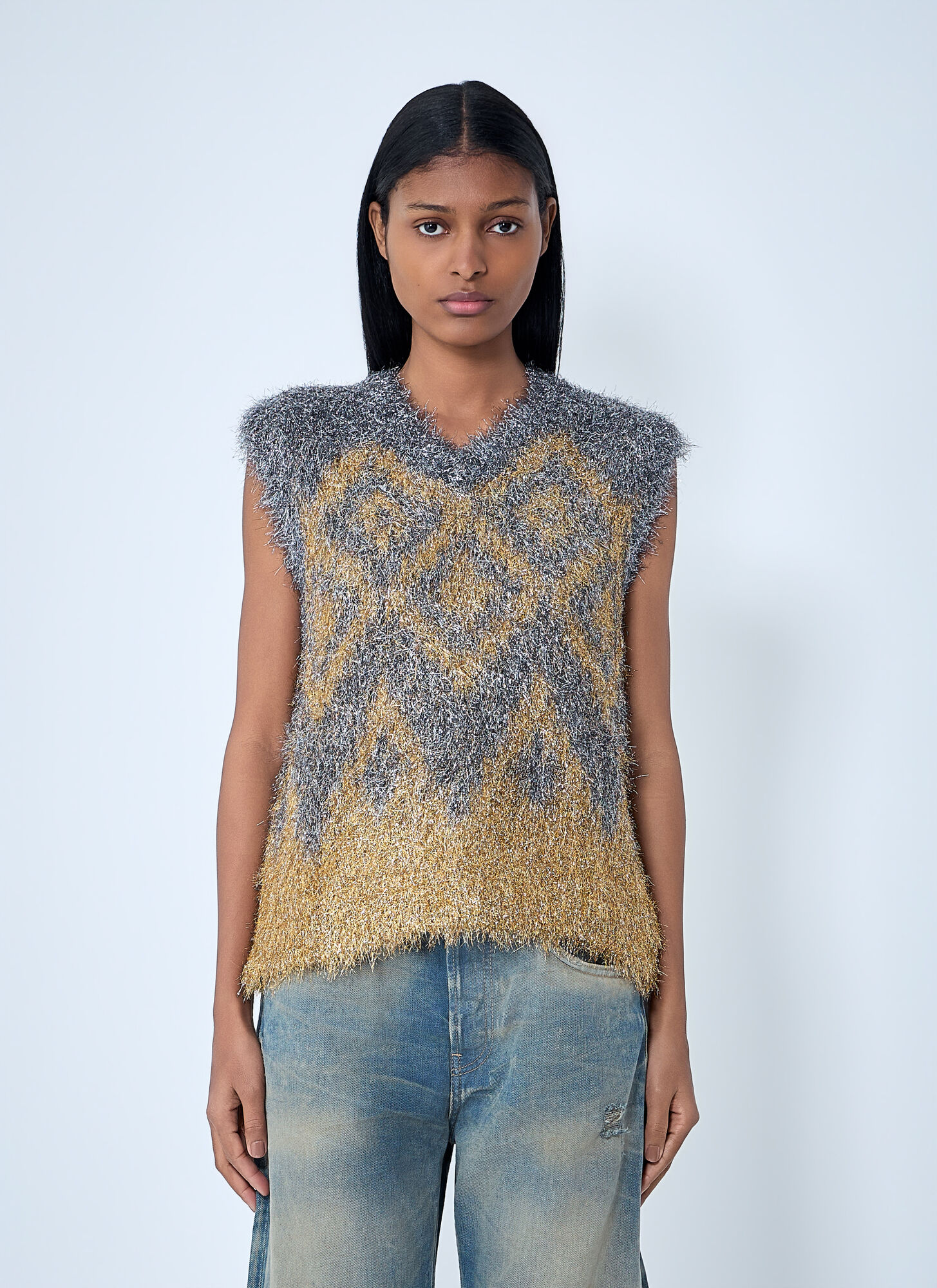 Acne Studios Acne Studios Textured Sleeveless Knit Top - Woman Knitwear Gold Xs　Acne Studios テクスチャード ノースリーブ ニット トップ - 女性ニットウェア ゴールド X