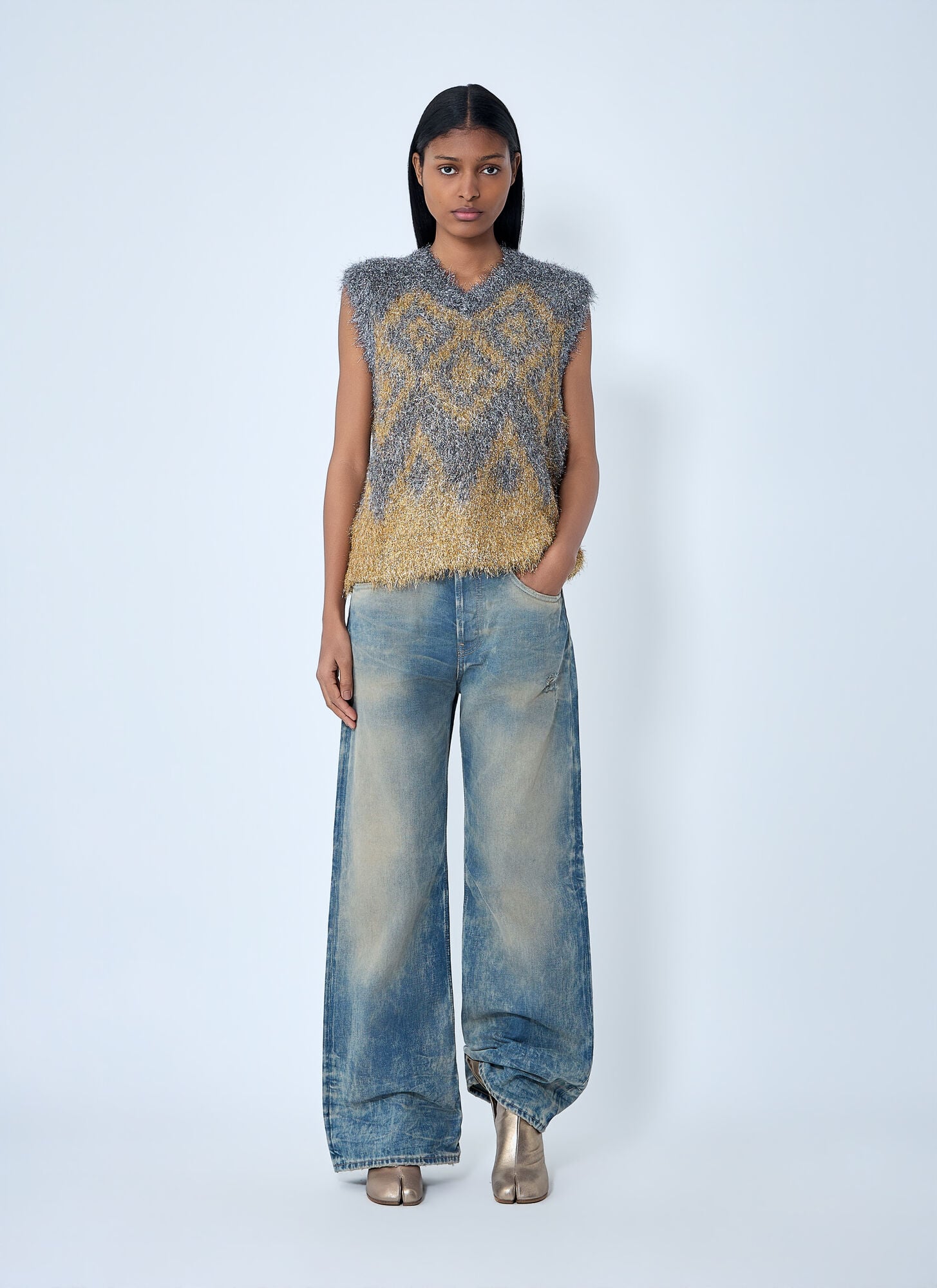  Acne Studios Acne Studios Textured Sleeveless Knit Top - Frau Strick Gold Xs 