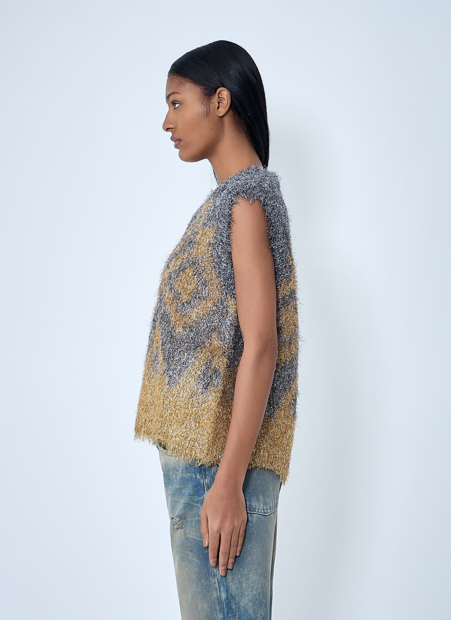  Acne Studios Acne Studios Textured Sleeveless Knit Top - Frau Strick Gold Xs 