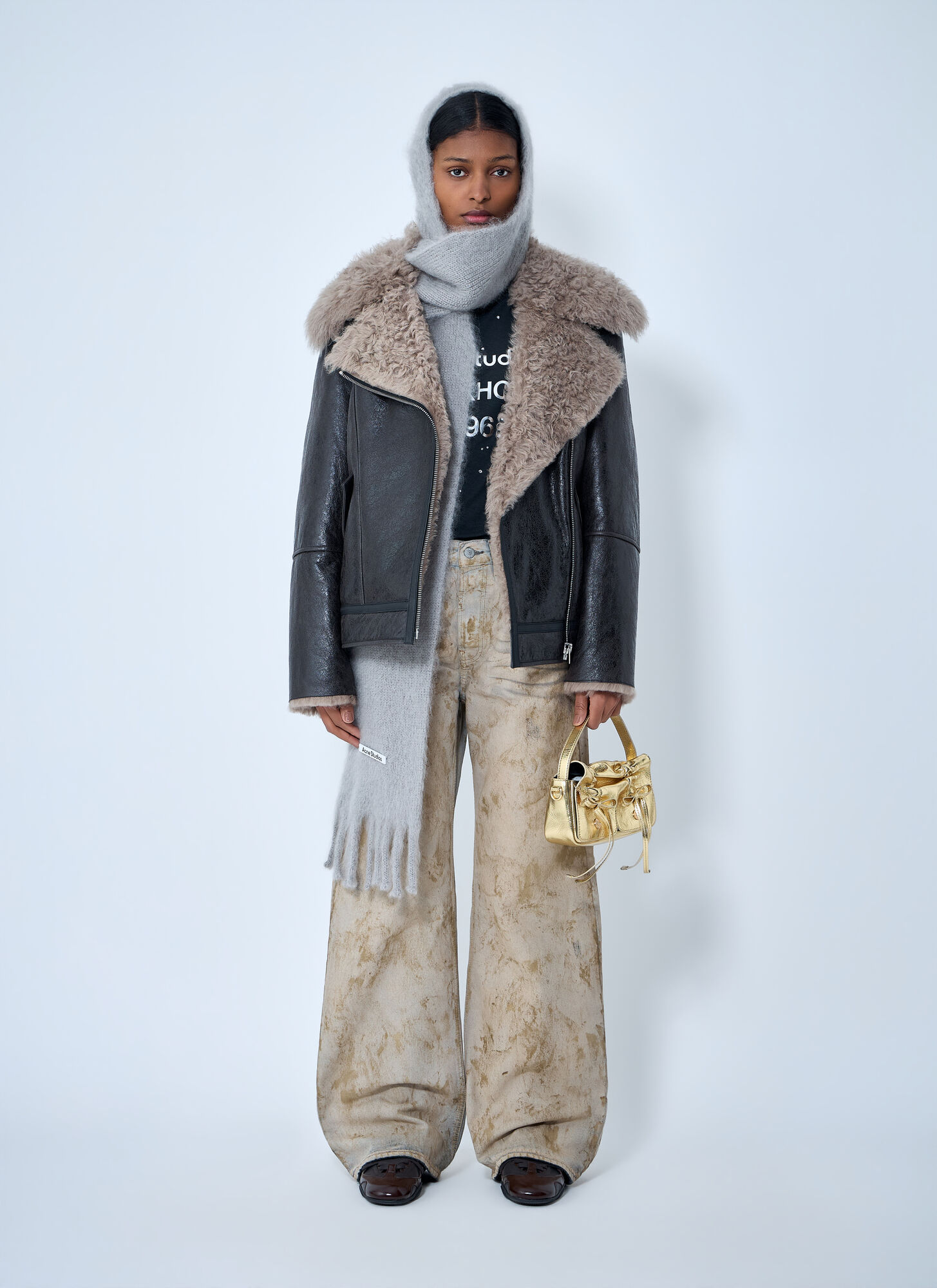  Acne Studios Acne Studios Leather Shearling Jacket - Frau Jacken Grey Fr - 36 