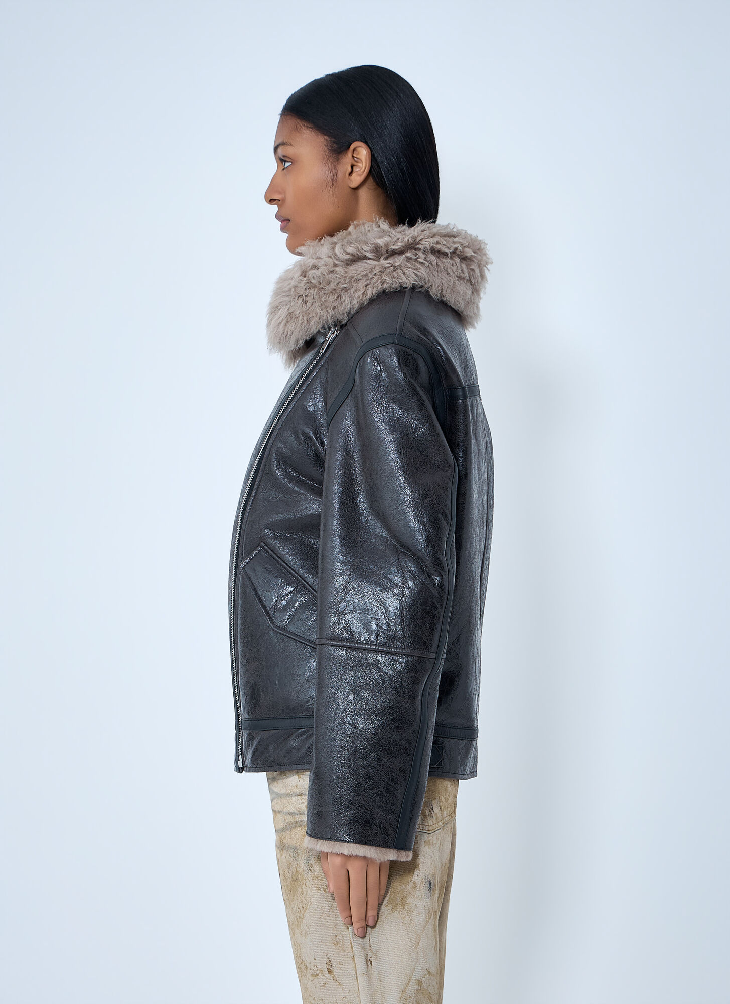  Acne Studios Acne Studios Leather Shearling Jacket - Frau Jacken Grey Fr - 36 
