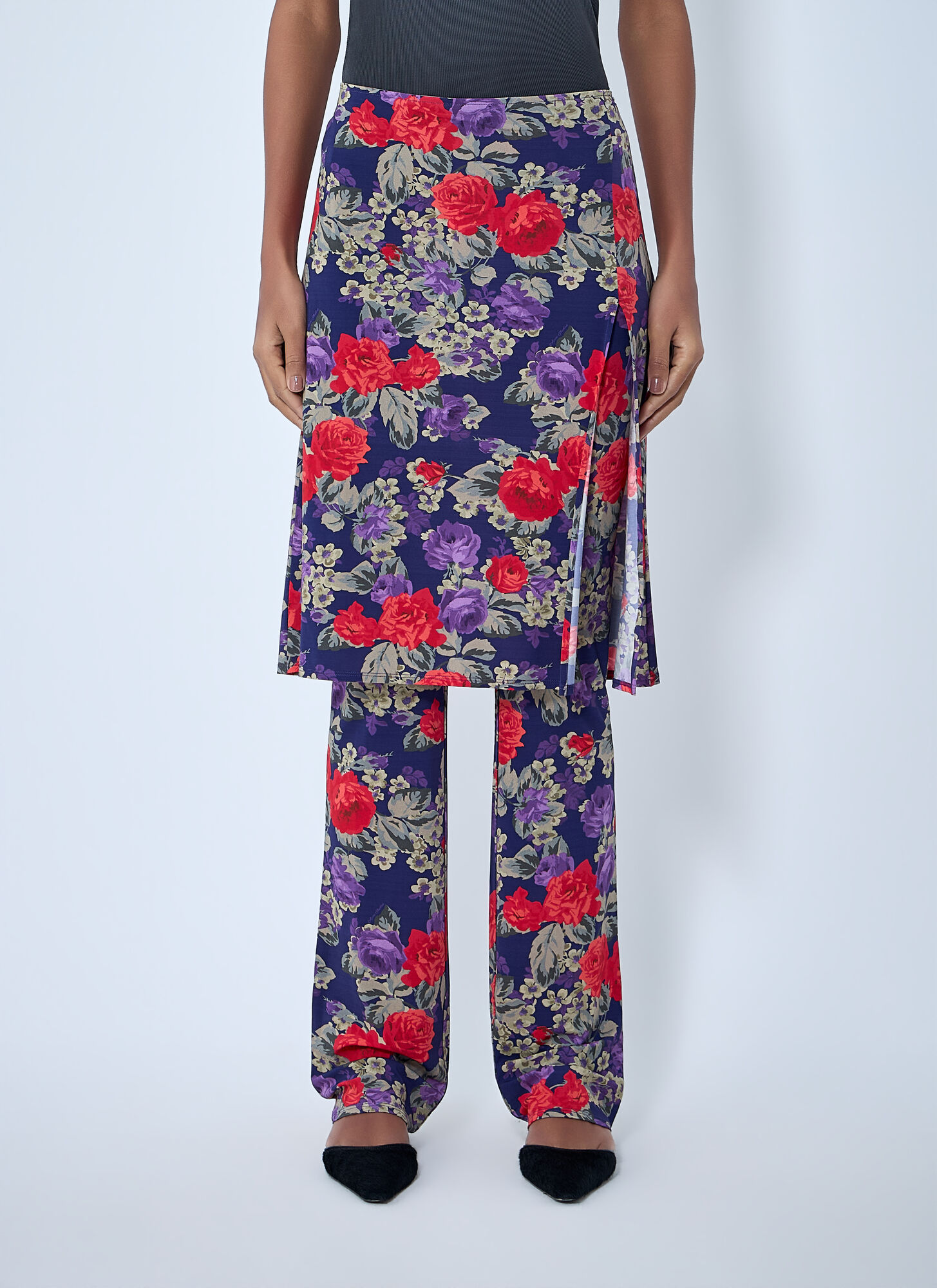 Acne Studios Women's Purple Floral Print Layered Skirt Pants - Woman Pants Fr - 38
