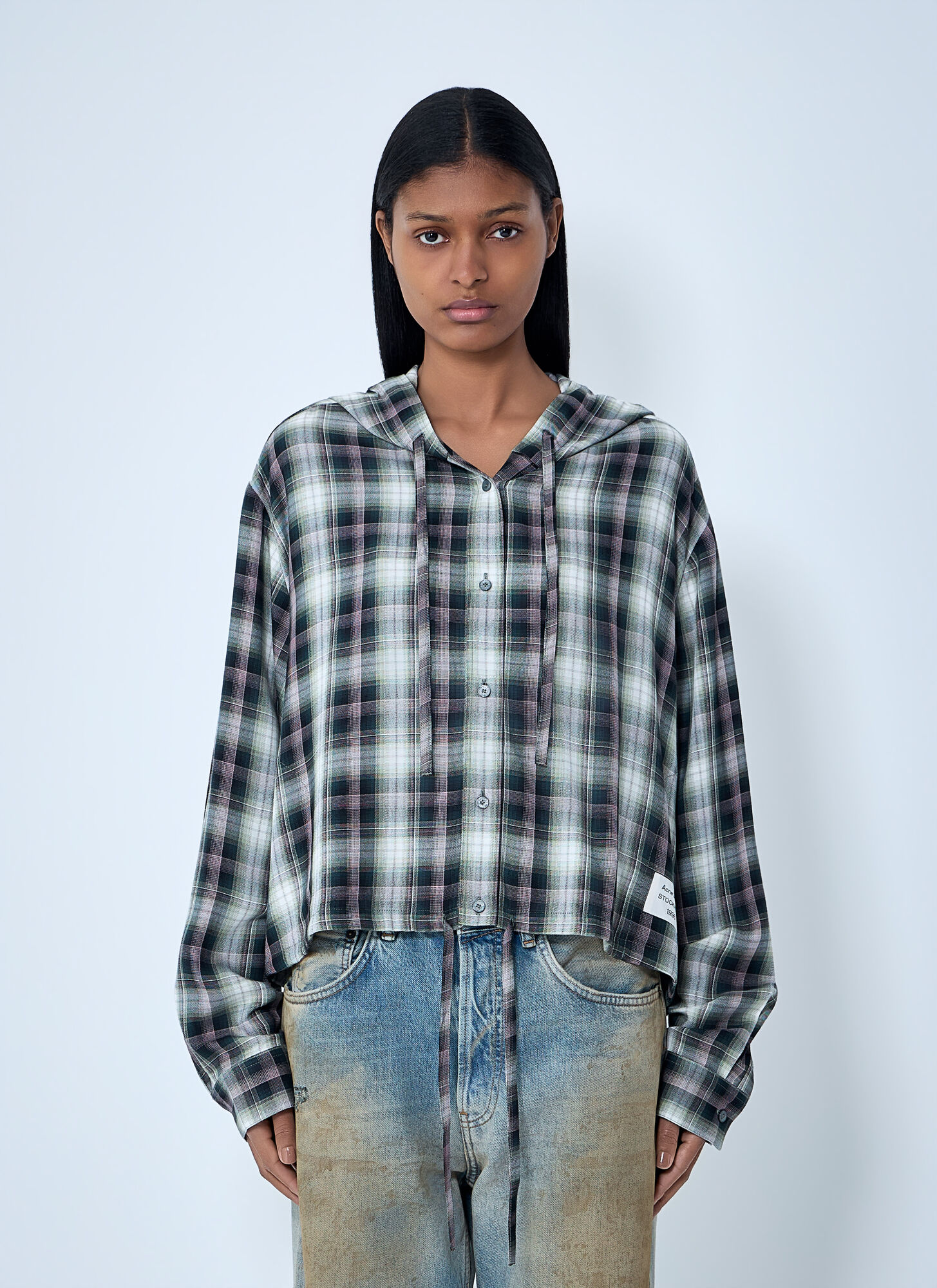 Acne Studios Women's Green Hooded Check Shirt - Woman Shirts Fr - 34