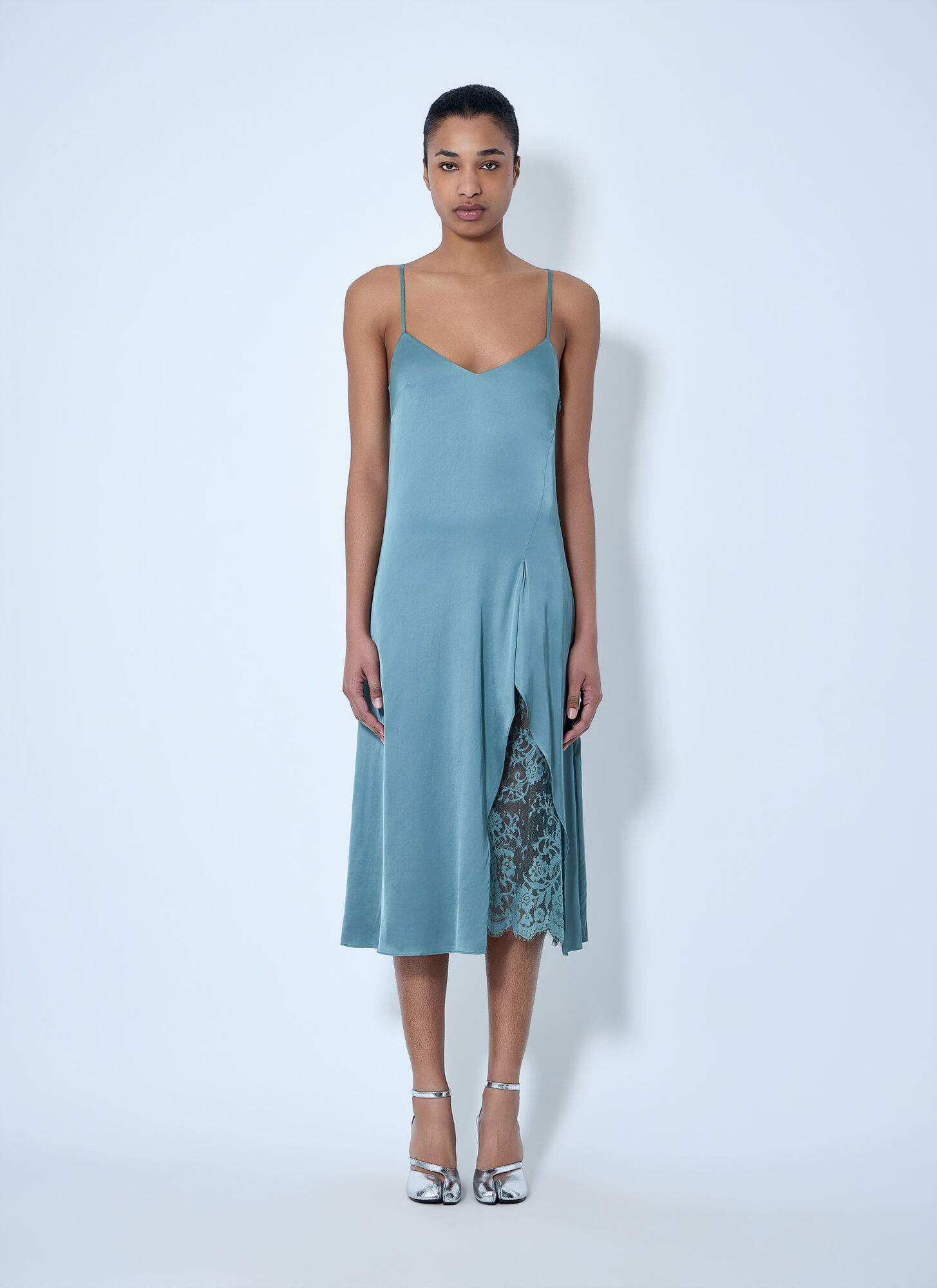 Acne Studios Women's Light Green Lace-Trimmed Slip Dress - Woman Dresses Fr - 36