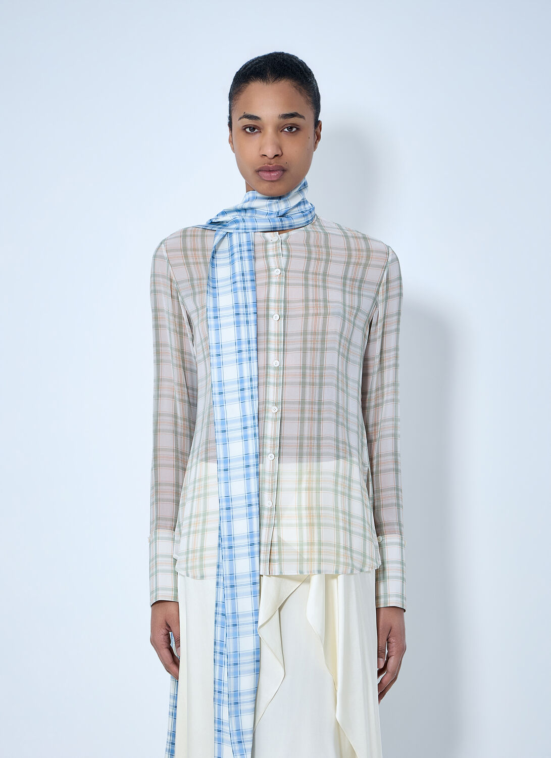 Acne Studios Plaid Sheer Button-down Blouse In White
