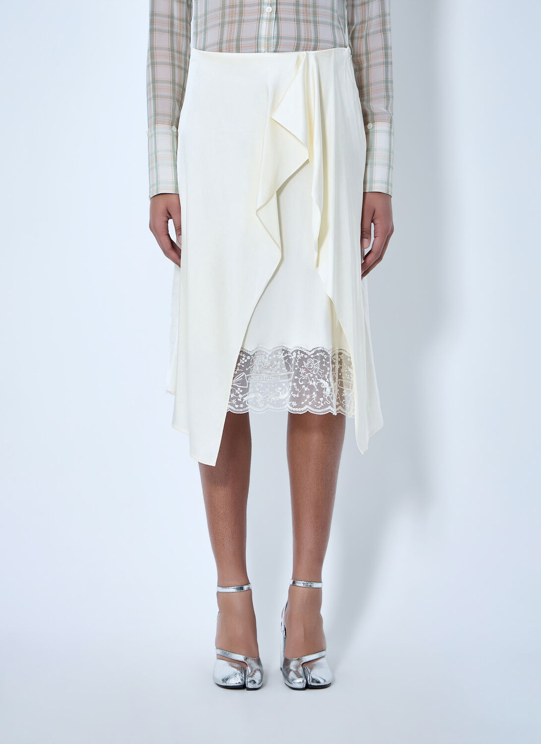 Acne Studios Asymmetric Lace-trim Skirt In White