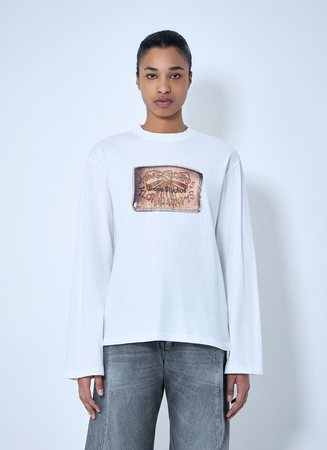 Acne Studios Graphic Print Long Sleeve T-shirt In White