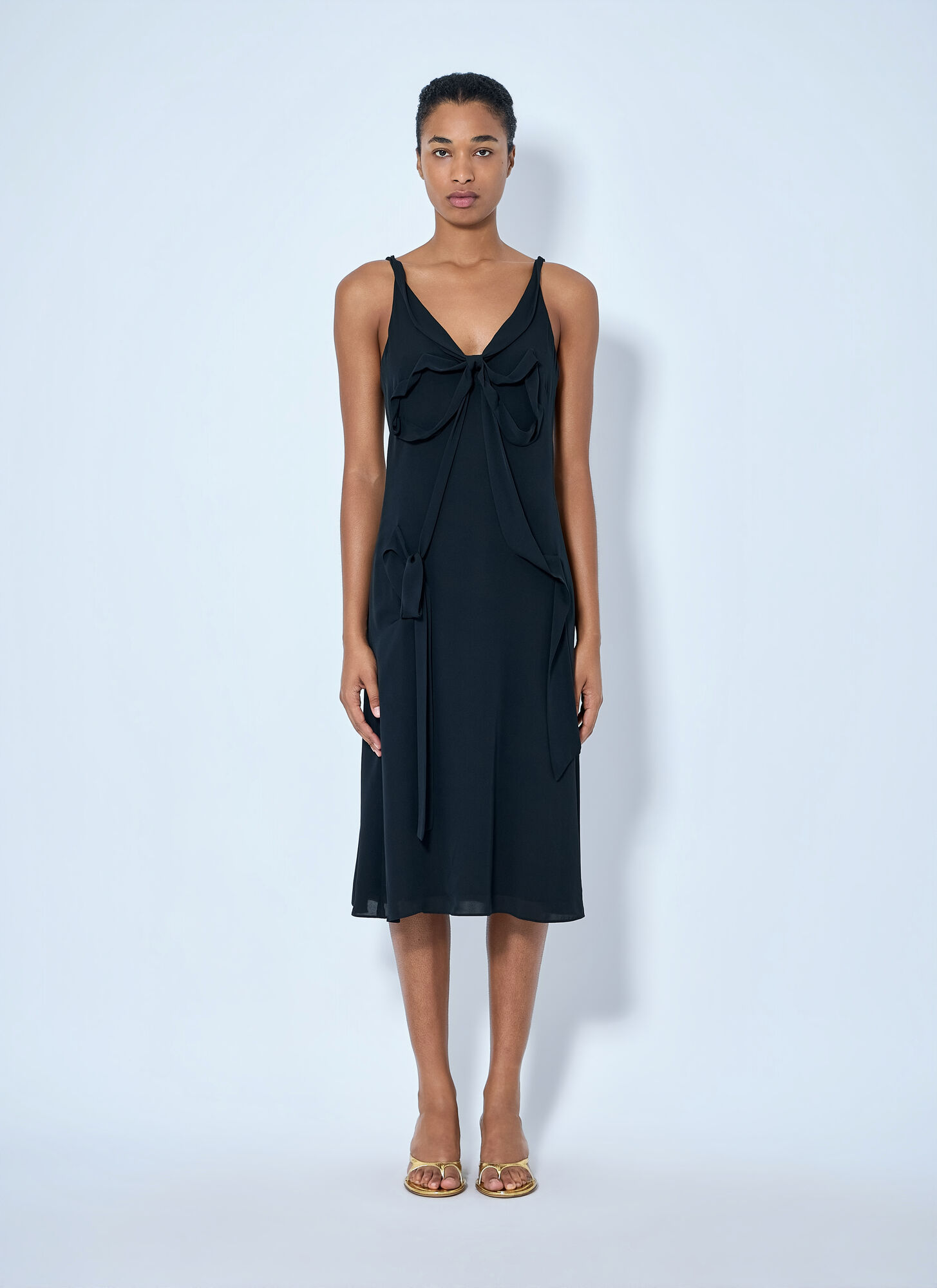 Acne Studios Silk Midi Dress With Bow - Frau Kleider Black Eu - 38