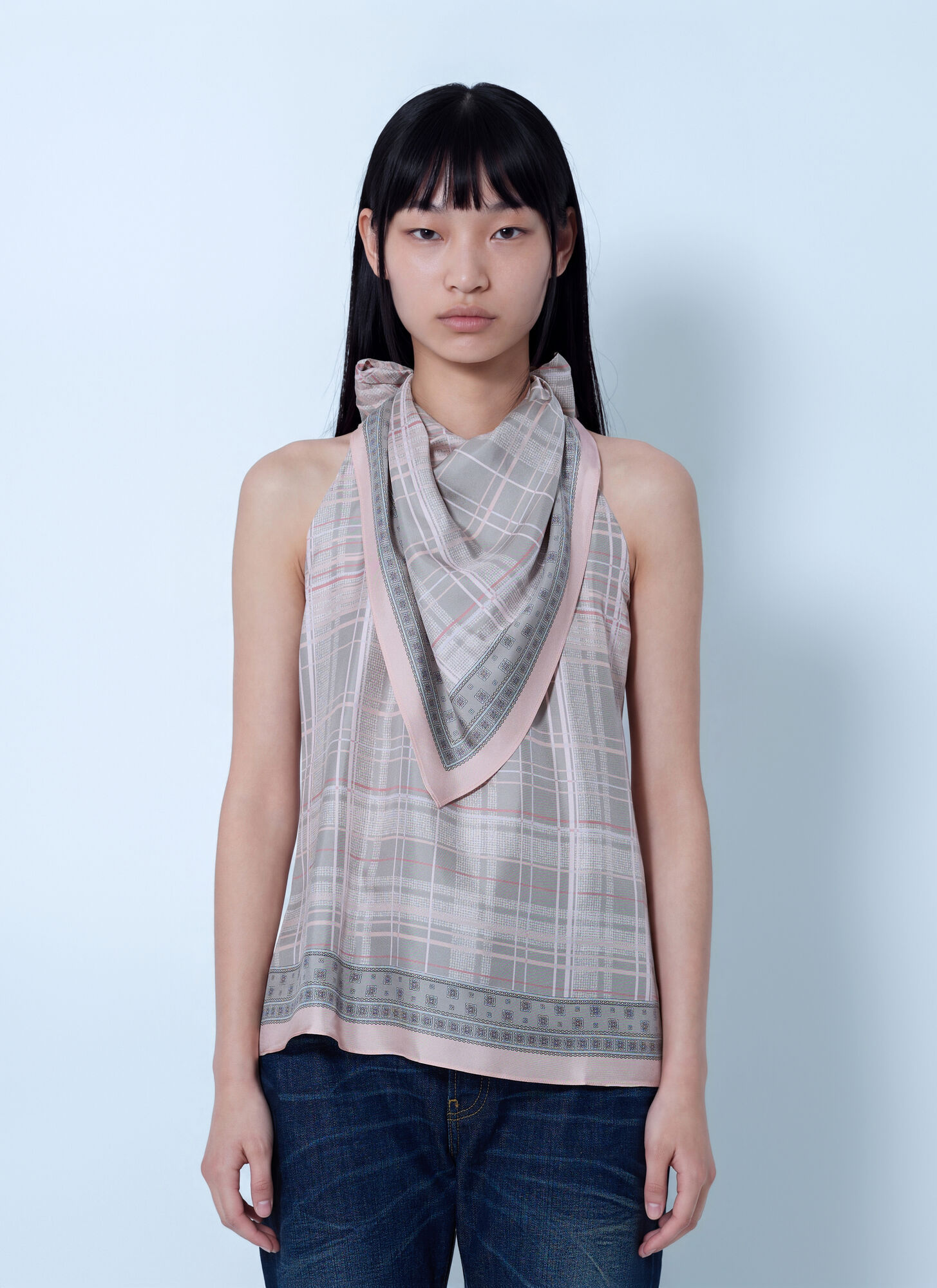 Acne Studios Silk Blouse With Scarf In Gray