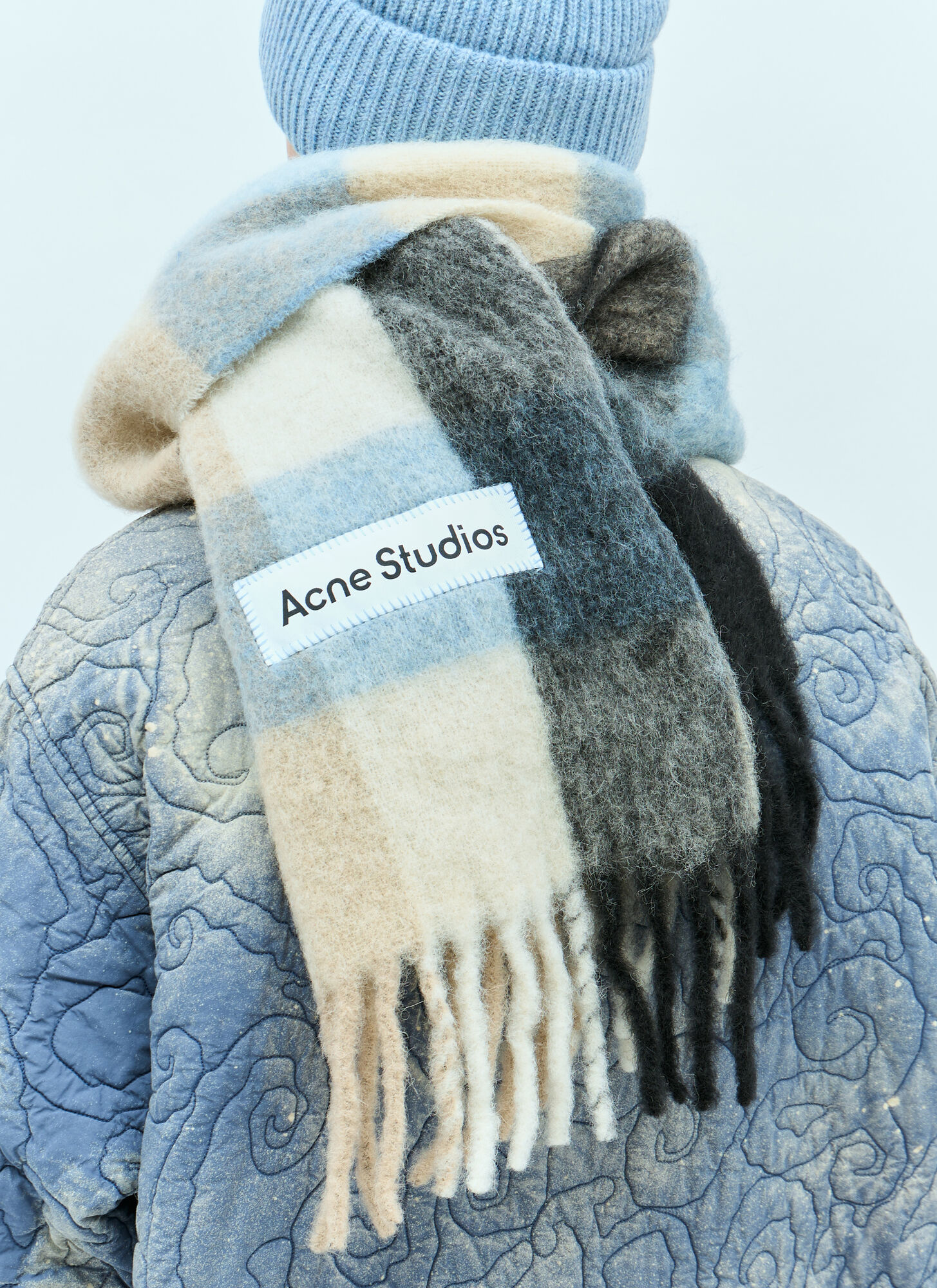  Acne Studios Acne Studios Mohair Checked Scarf - Mann Schals Blue One Size 
