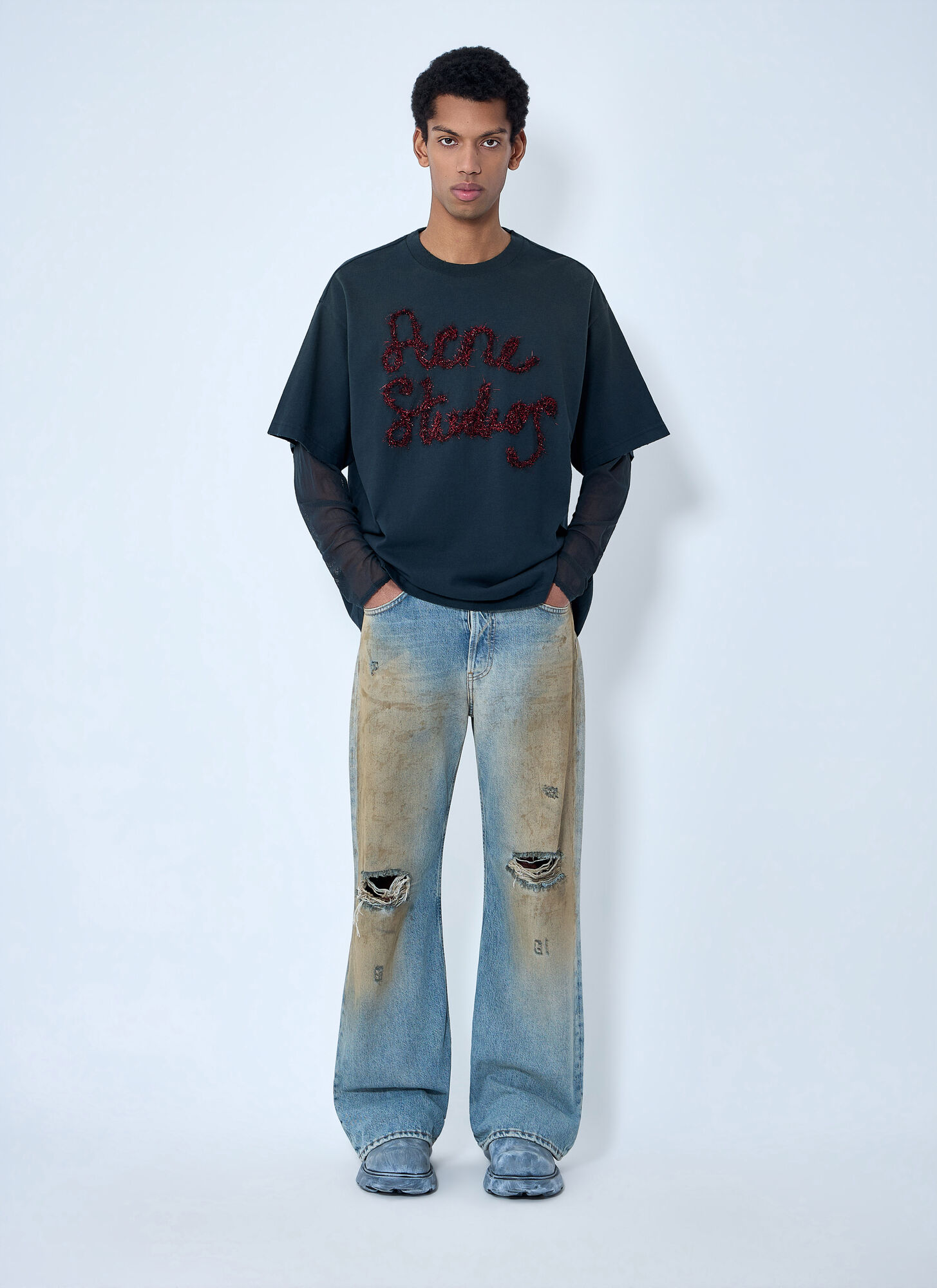  Acne Studios Acne Studios Layered Logo Embellished T-shirt -  T-shirts Grey M 