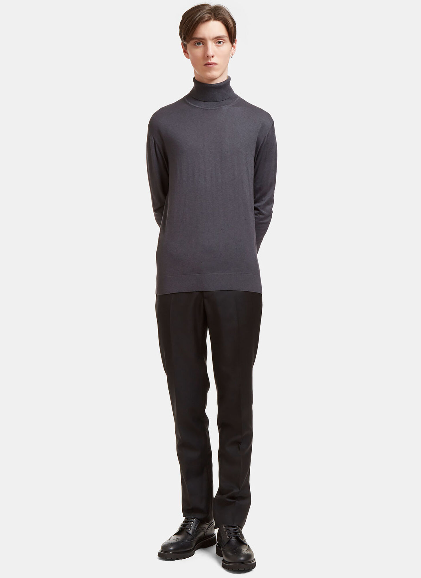  Aiezen Aiezen Ribbed Roll Neck Sweater - Mann Strick Grey S 