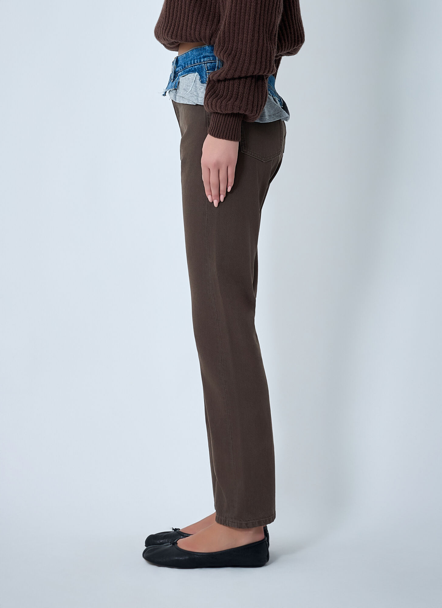  August Barron August Barron Contrast Waistband Jeans - Frau Jeans Brown L 