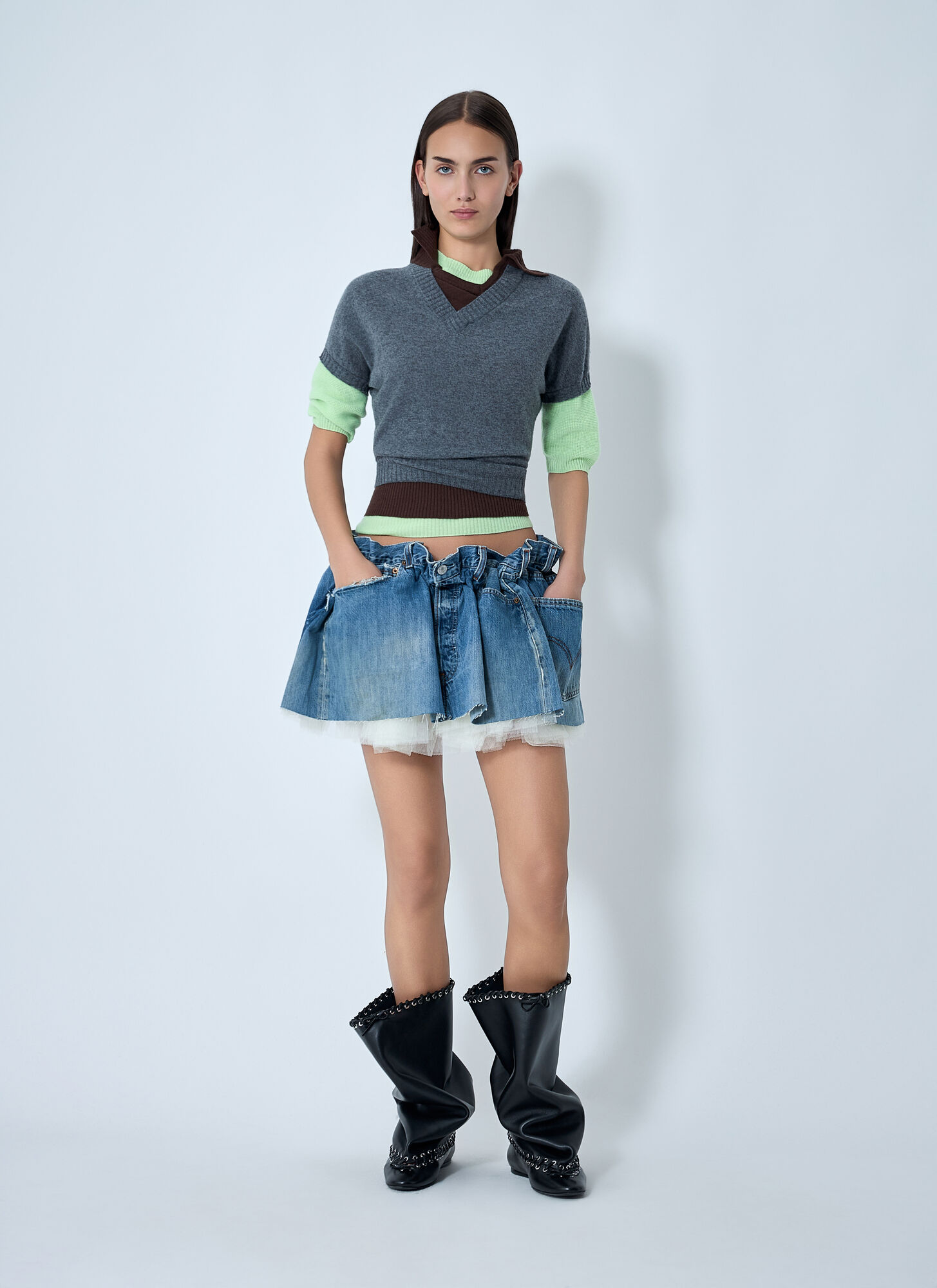  August Barron August Barron Scrunched Denim Mini Skirt - Frau Röcke Blue L 