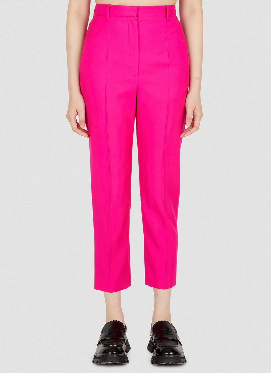 Shop Alexander Mcqueen Tailored Cropped Suiting Pants In Pink