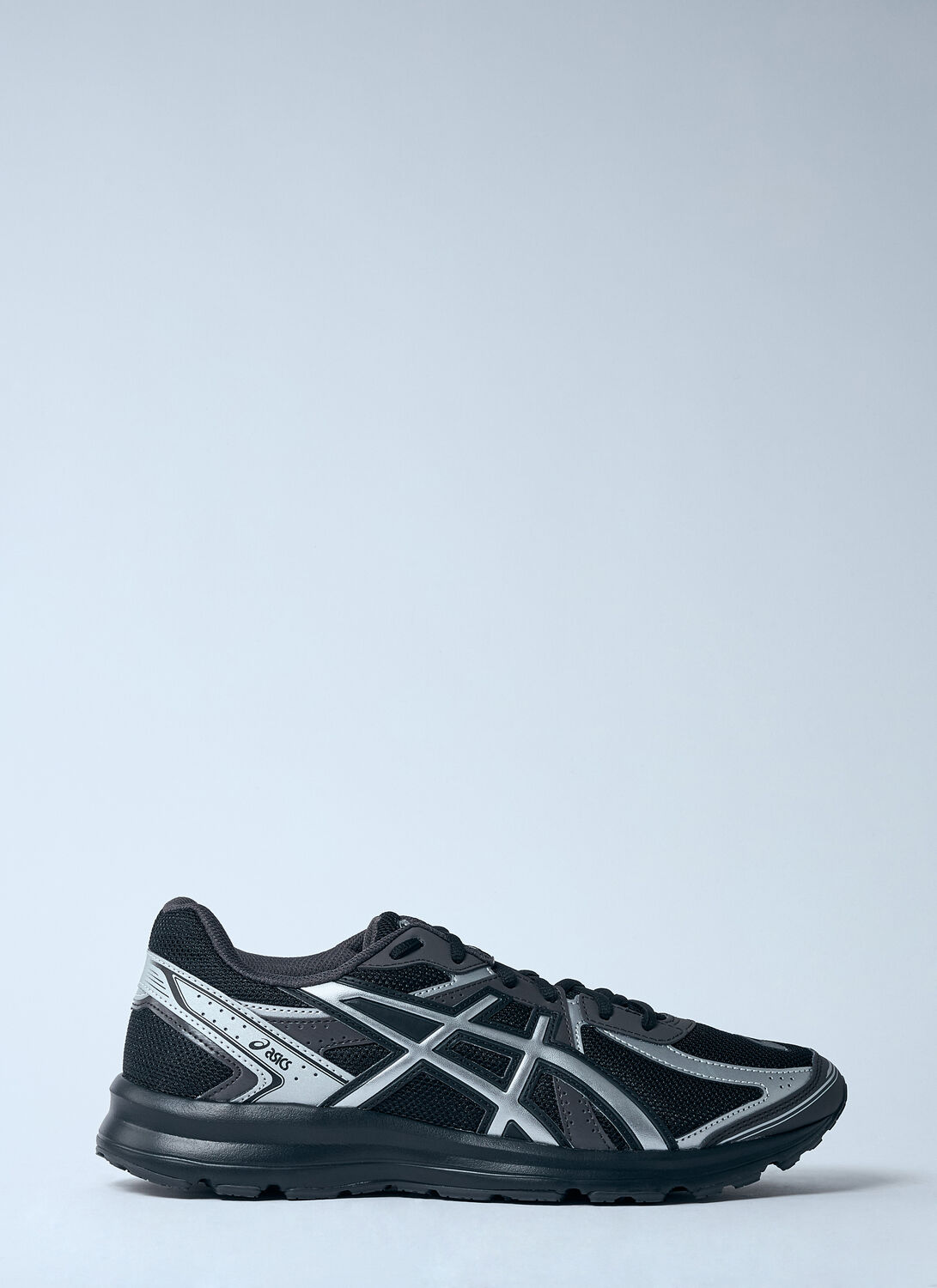 Asics Mens Black Pure Silver Jog 100s Metallic-trim Mixed-material Trainers In Black