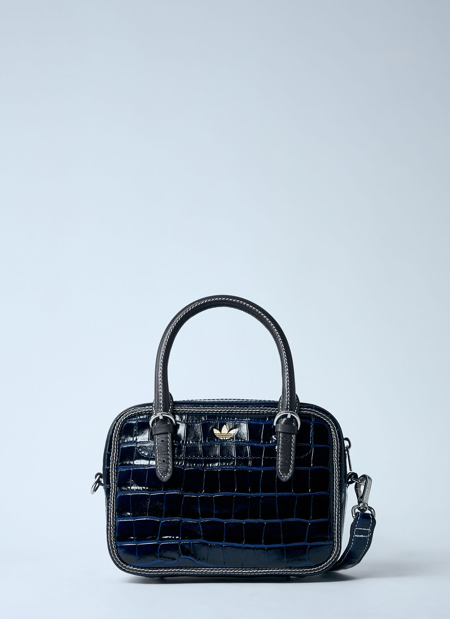 Shop Adidas Originals Small Croc-embossed Leather Handbag In Black