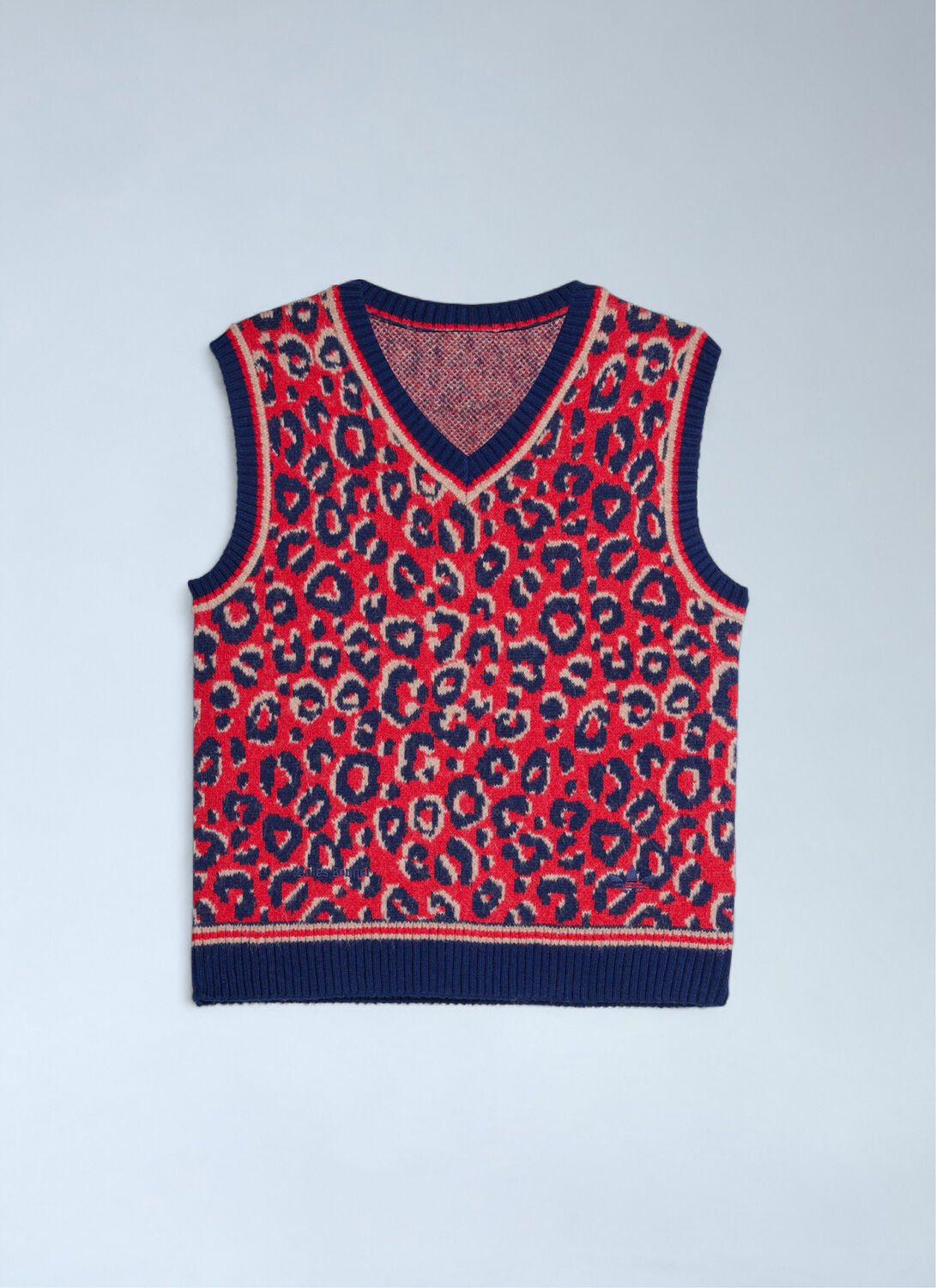Adidas Originals Adidas X Wales Bonner Leopard Pattern V-neck Sweater Vest In Red