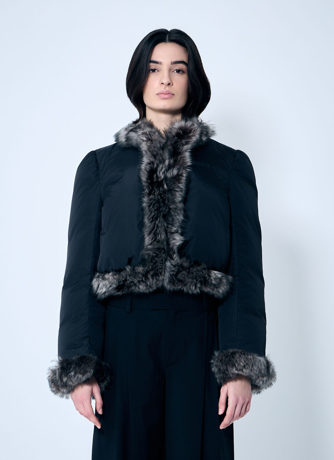 Alexander Wang Puffer Jacket With Shearling Trims In Black
