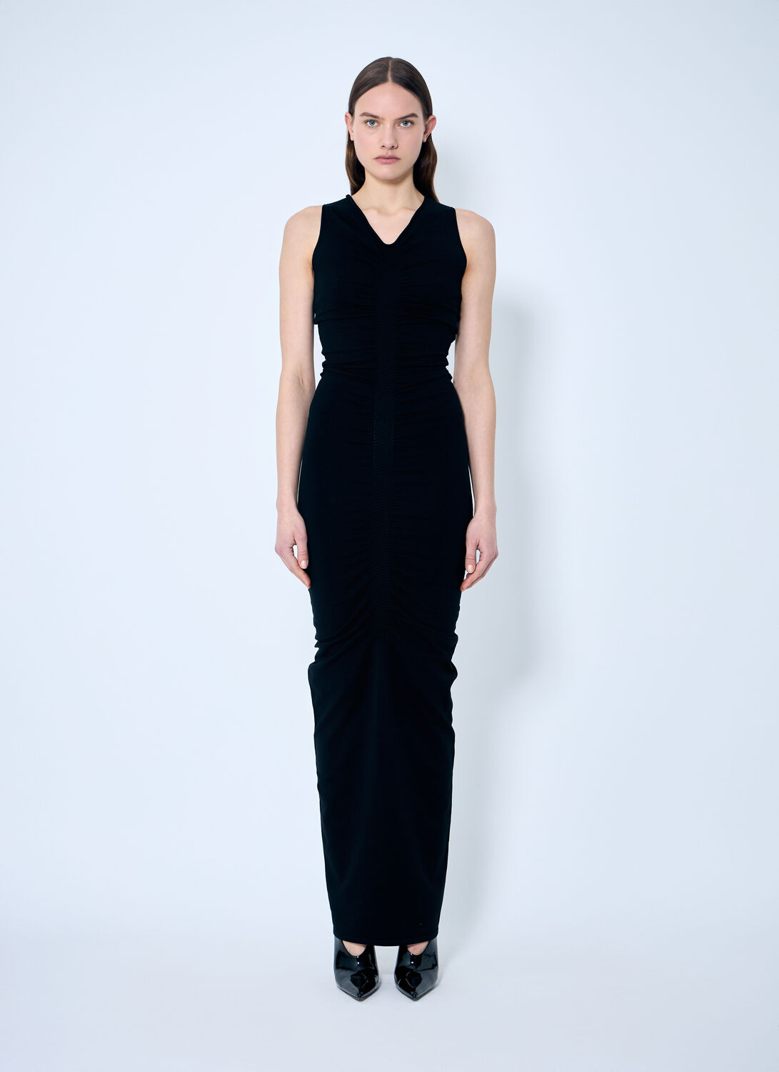 Alexander Wang Women Ruched Wide V Neck Maxi Dress In Black