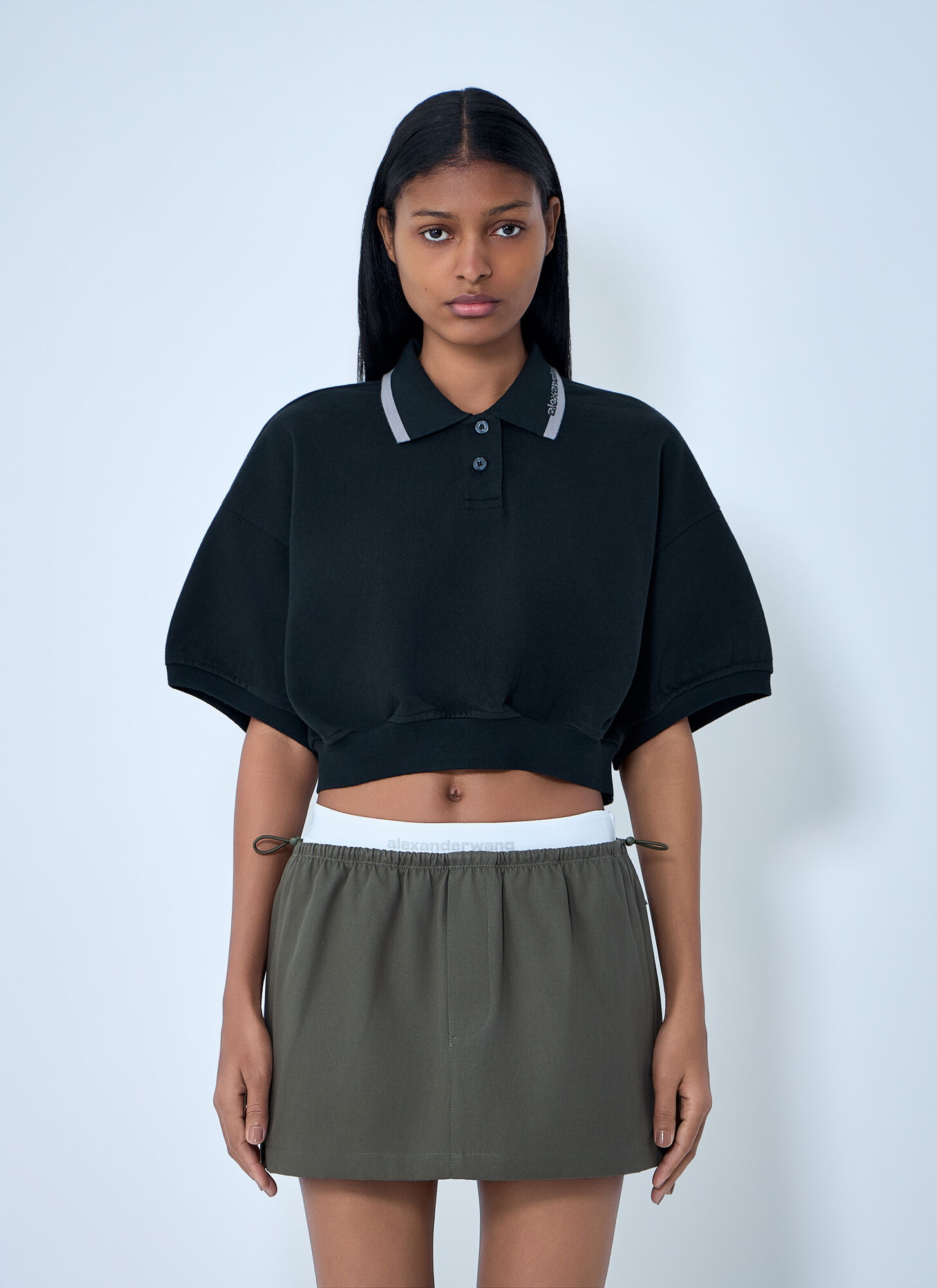 Alexander Wang Cropped Polo Shirt - Woman Tops Black Xs - Immagine 1
