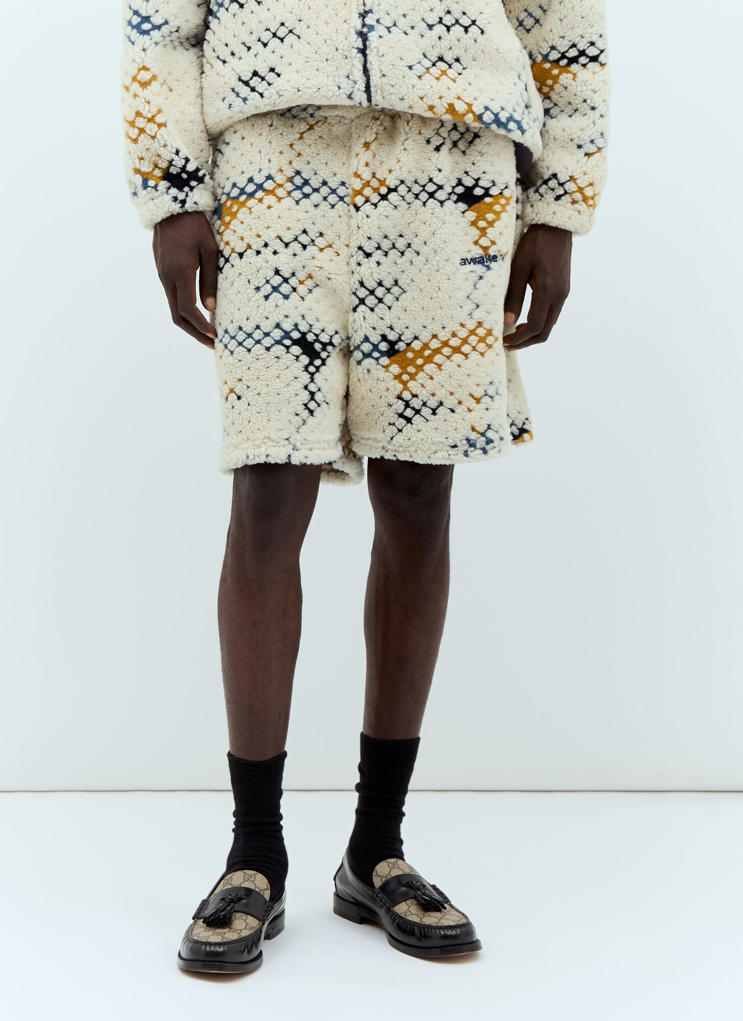 Awake Ny Men's Cream Printed Fleece Shorts - Man Shorts M