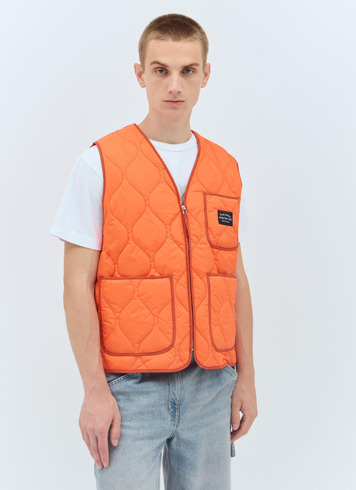 Shop Awake Ny Padded Quilted Vest In Orange