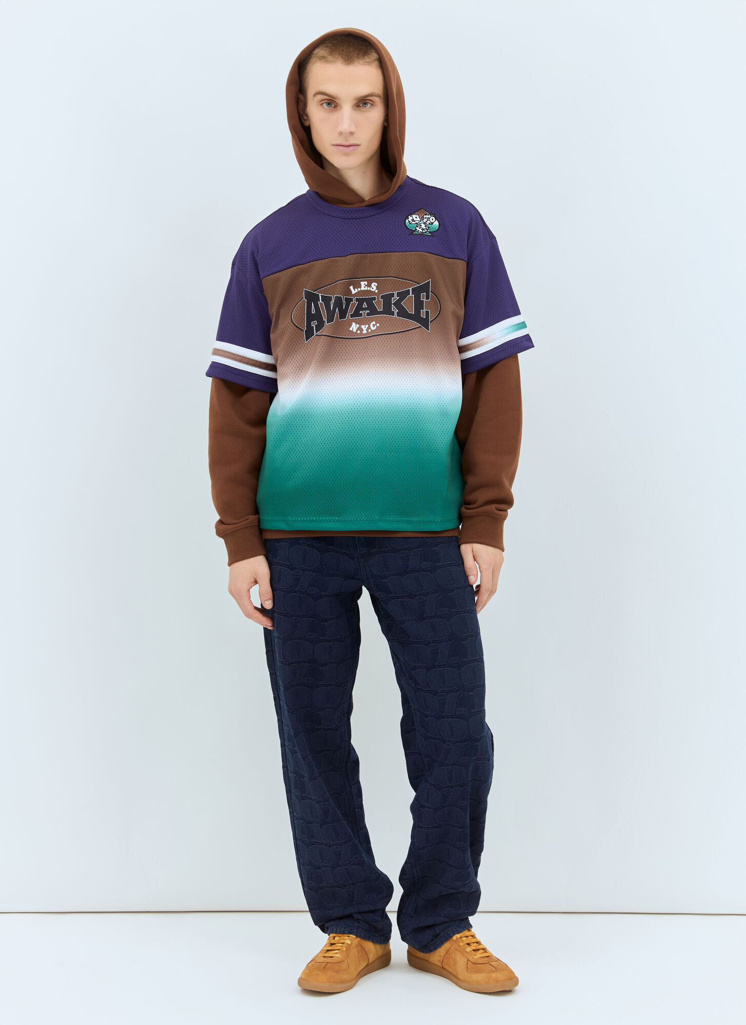  Awake Ny Awake Ny Flower Stamp Zip Hooded Sweatshirt - Mann Sweatshirts Brown M 