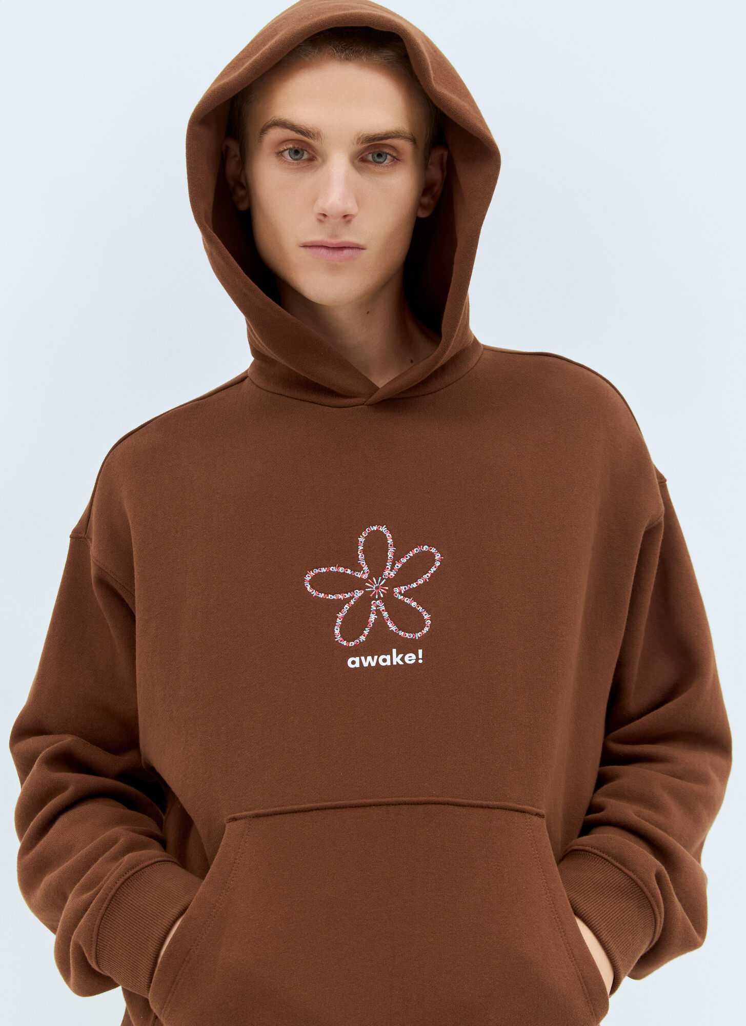  Awake Ny Awake Ny Flower Stamp Zip Hooded Sweatshirt - Mann Sweatshirts Brown M 