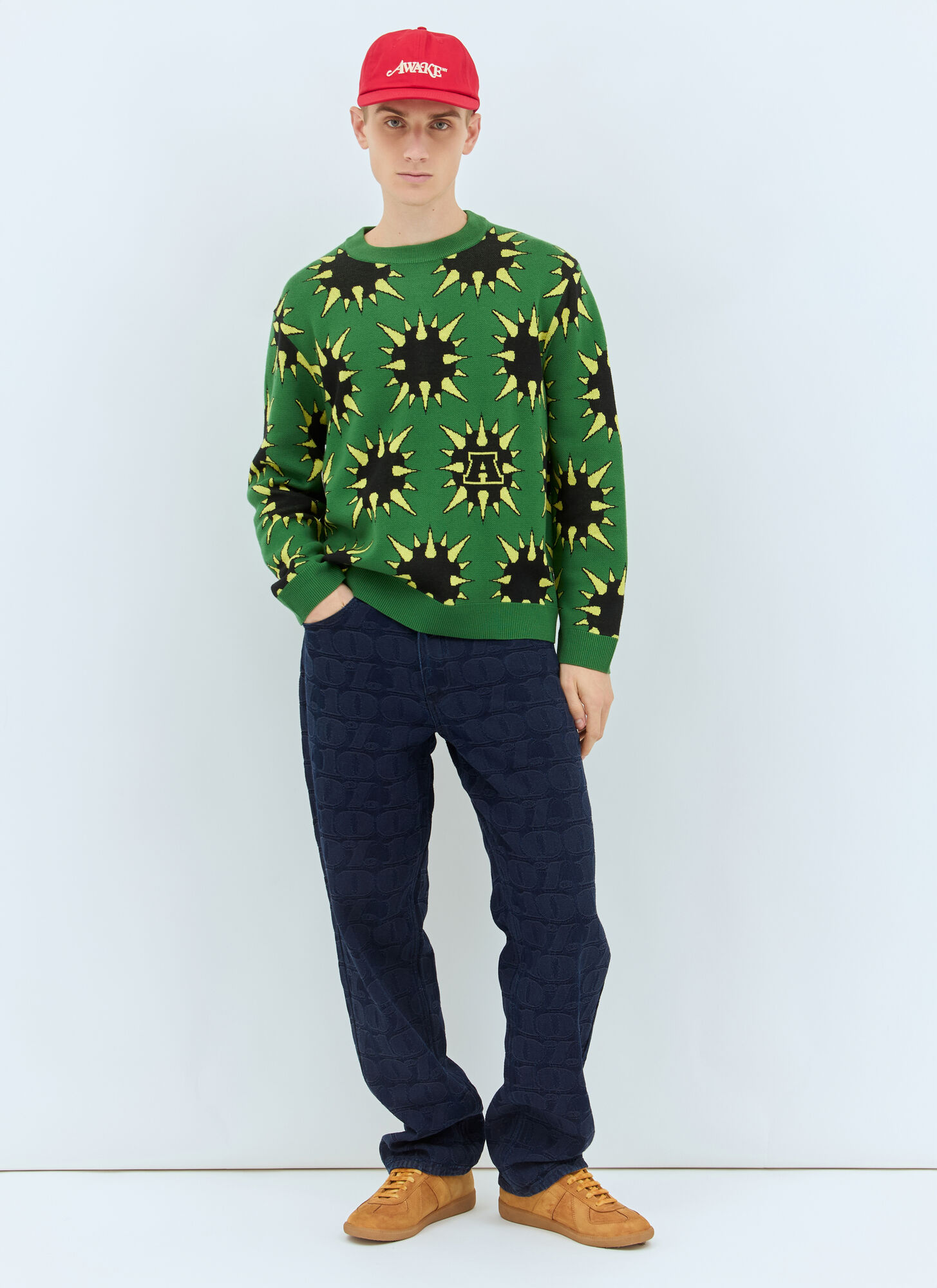  Awake Ny Awake Ny Spike Sweater - Mann Strick Green L 