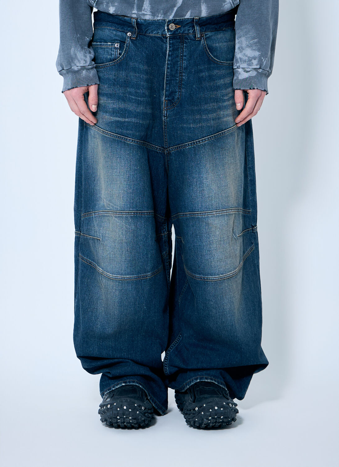 Balenciaga Men Baggy Panel Construction Jeans In Blue
