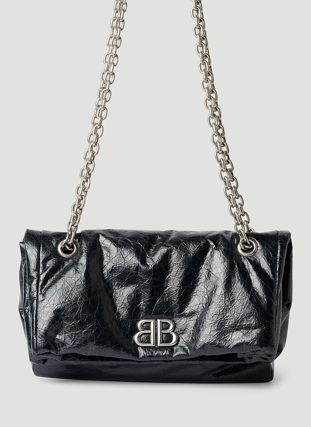 Shop Balenciaga Monaco Medium Chain Shoulder Bag In Black
