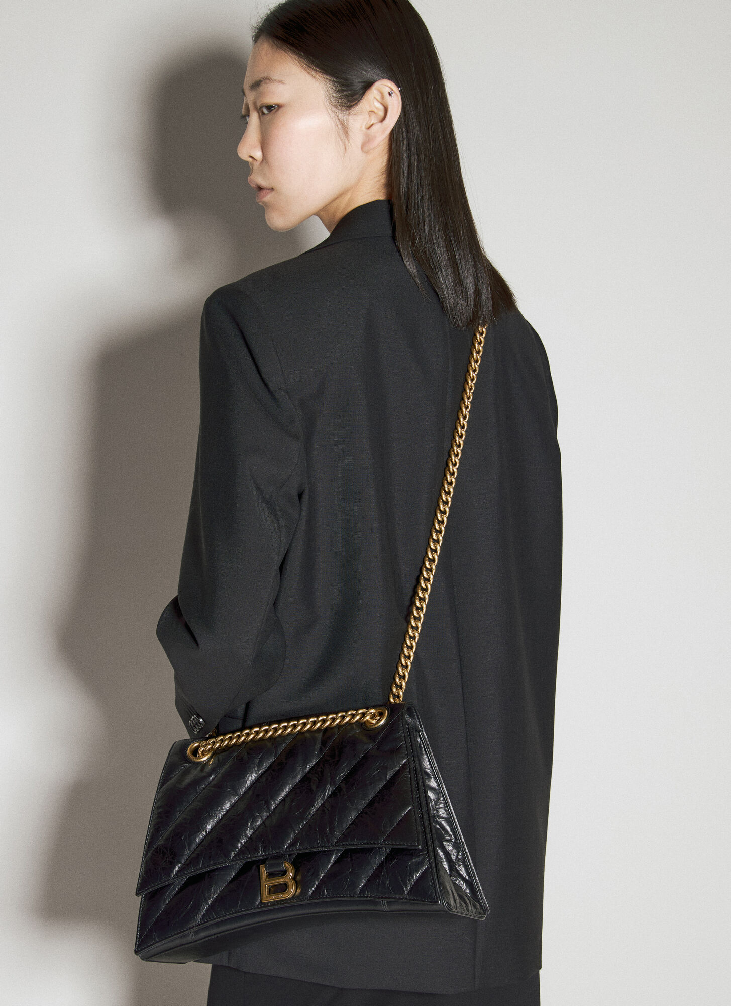 Shop Balenciaga Medium Crush Chain Shoulder Bag In Black