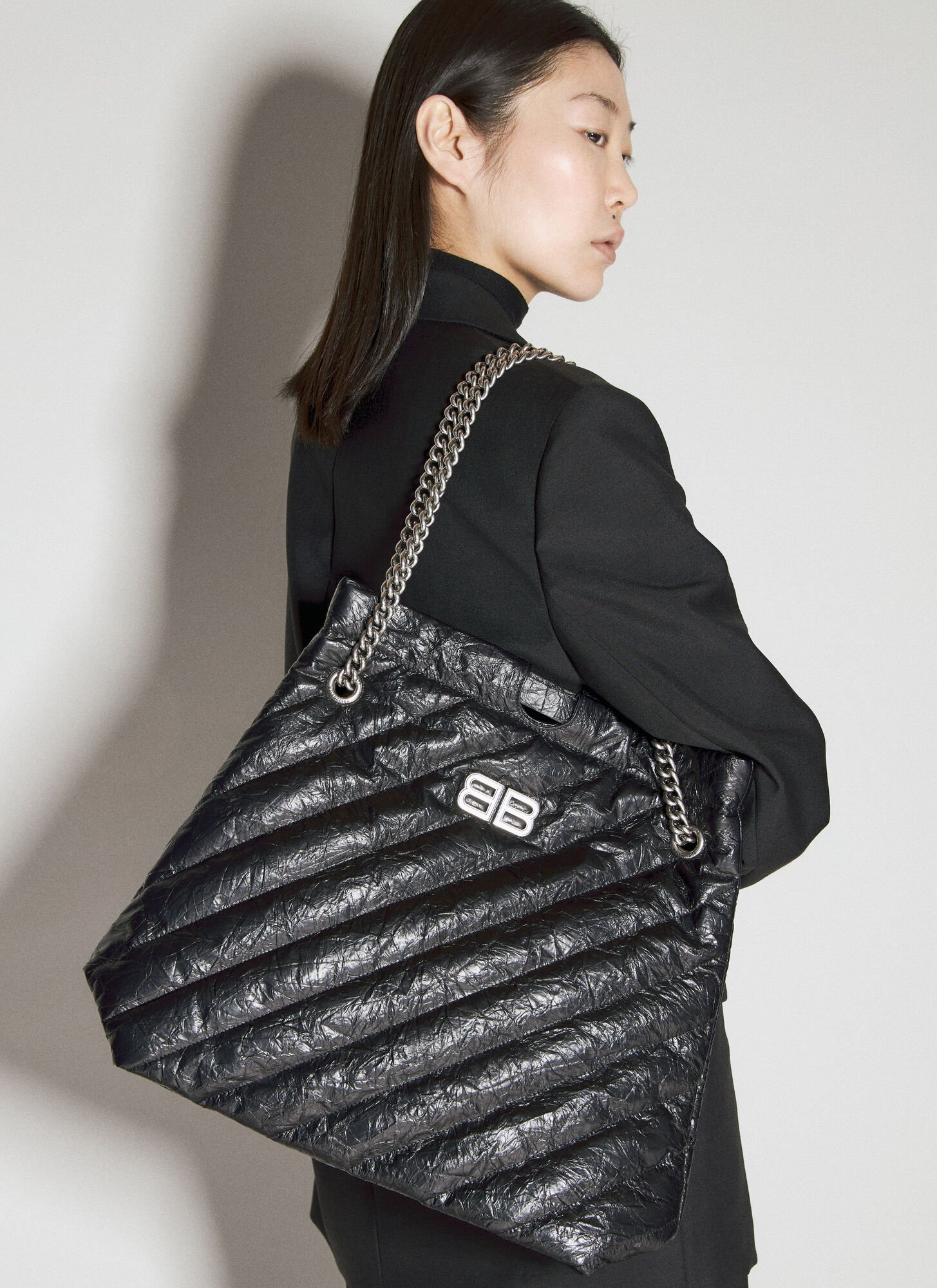 Shop Balenciaga Crush Tote Medium Shoulder Bag In Black