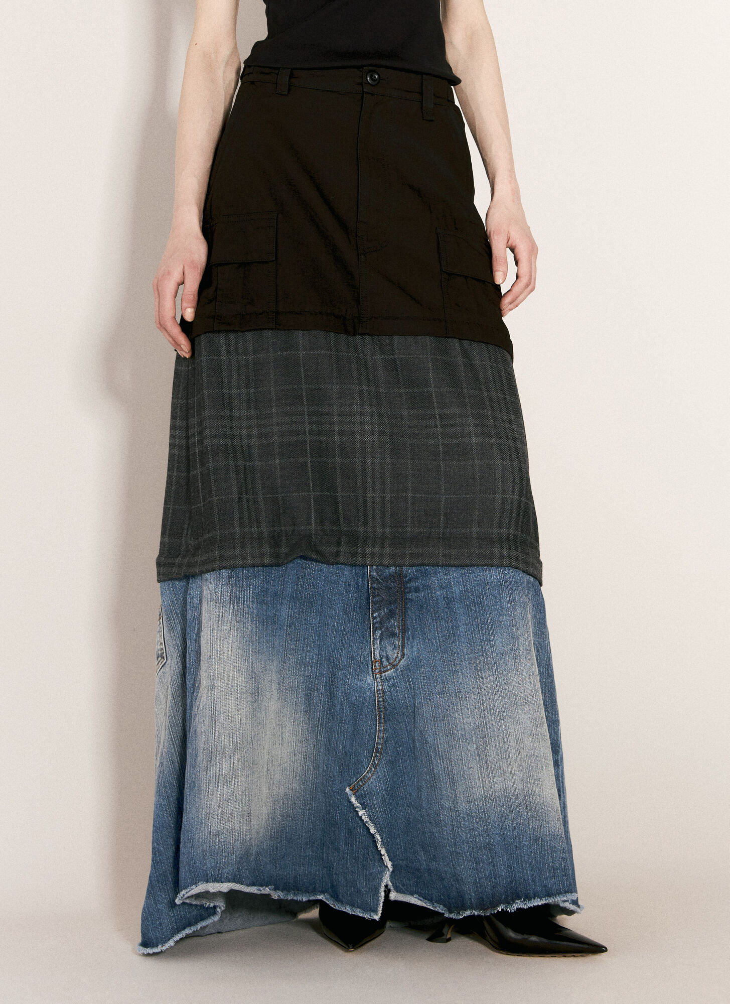 Shop Balenciaga Maxi Layered Cargo Skirt In Black
