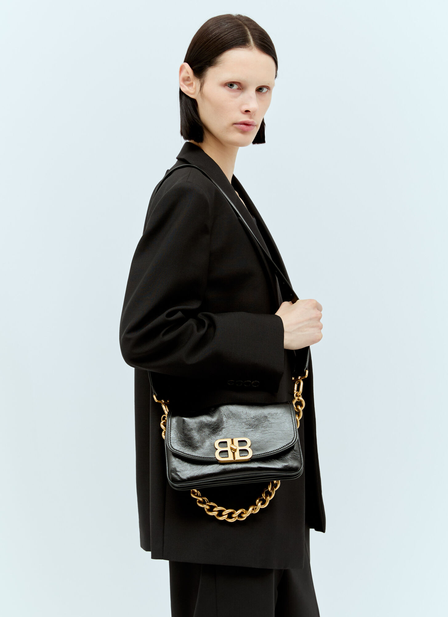 Shop Balenciaga Bb Soft Small Flap Shoulder Bag In Black