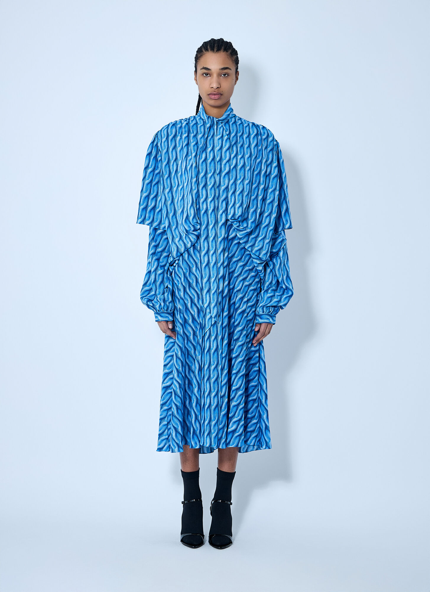 Balenciaga Double Sleeve Pleated Dress – Woman Dresses Blue Fr – 34