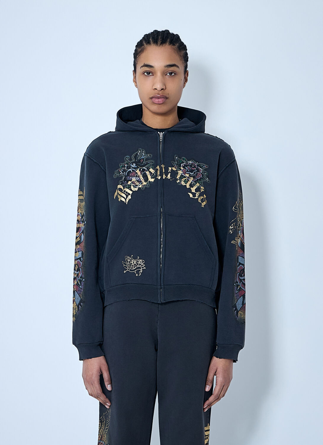 Balenciaga Women Tacky Tattoo Zip-up Sweatshirt In Black