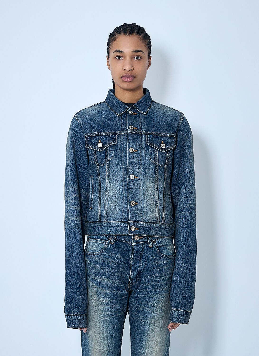 Balenciaga Fitted Denim Jacket Chest Pockets In Blue