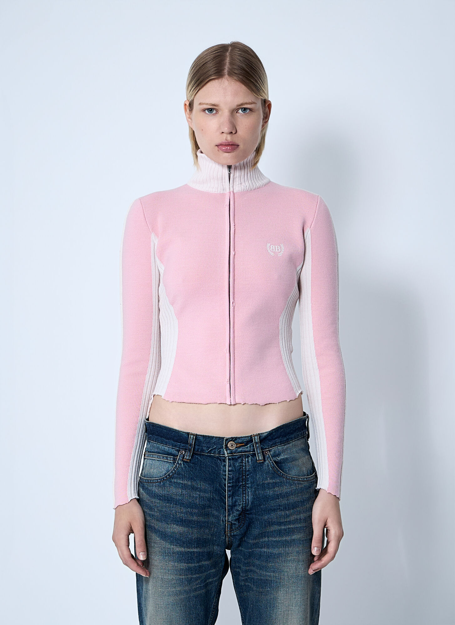 Balenciaga Women Zip-up Human Being Hooded Sweatshirt In Pink